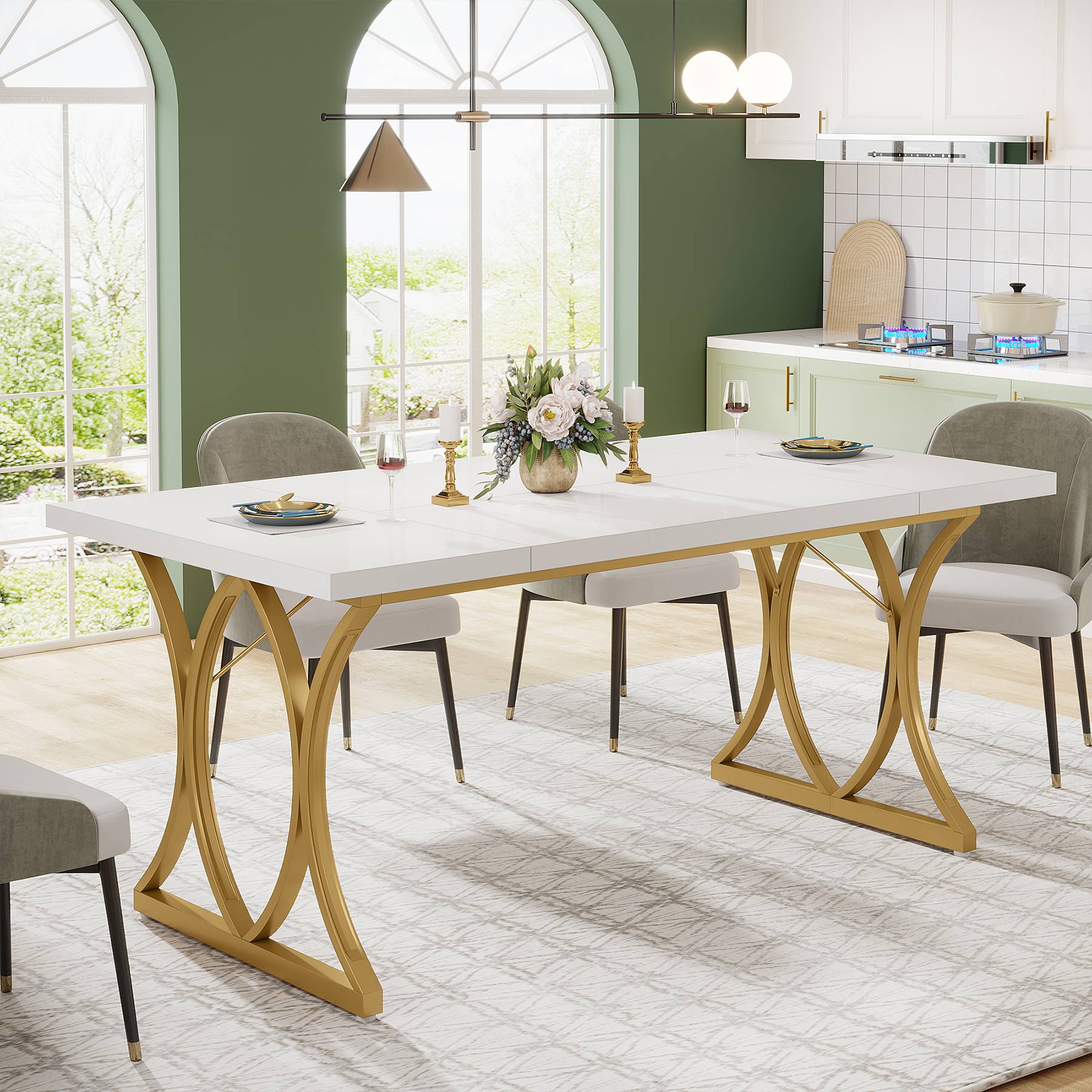 Modern Dining Table, Rectangular Kitchen Table for 6 People (cm)