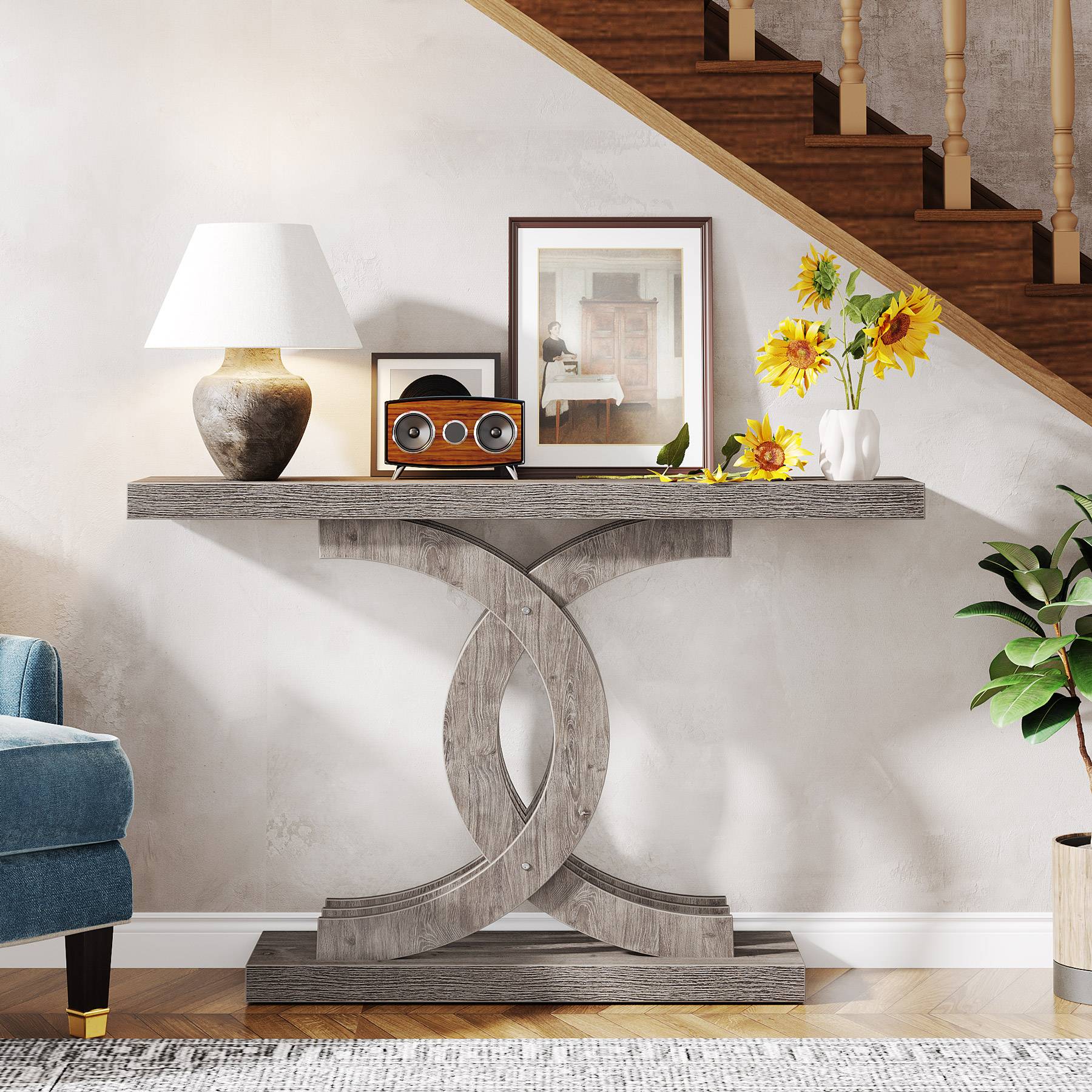 99 cm Farmhouse Console Table Entryway Table with Geometric Base