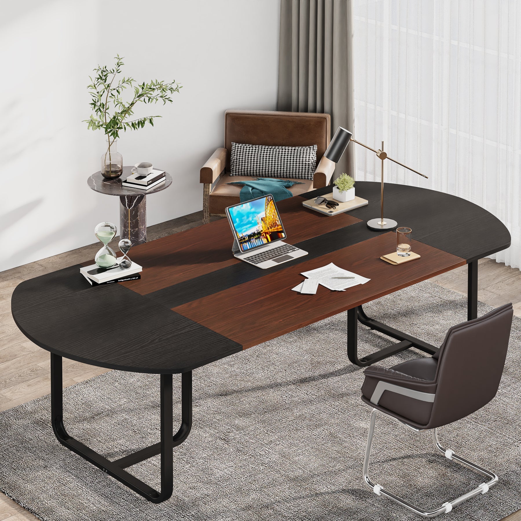 180 cm Oval Executive Desk, Modern Computer Meeting Table for Home Office