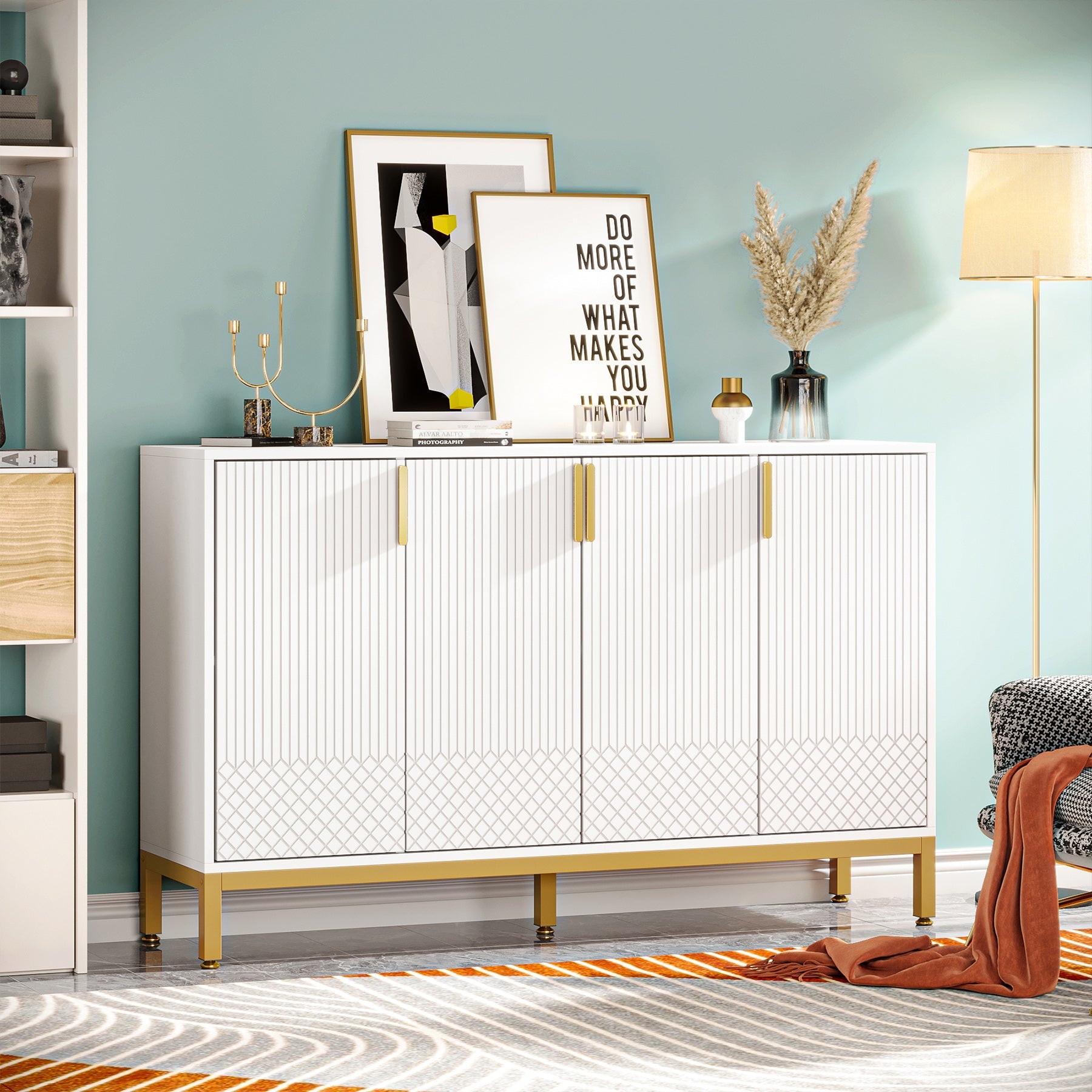 Modern Sideboard Buffet, 150 cm Luxury Buffet Storage Cabinet with 4 Doors