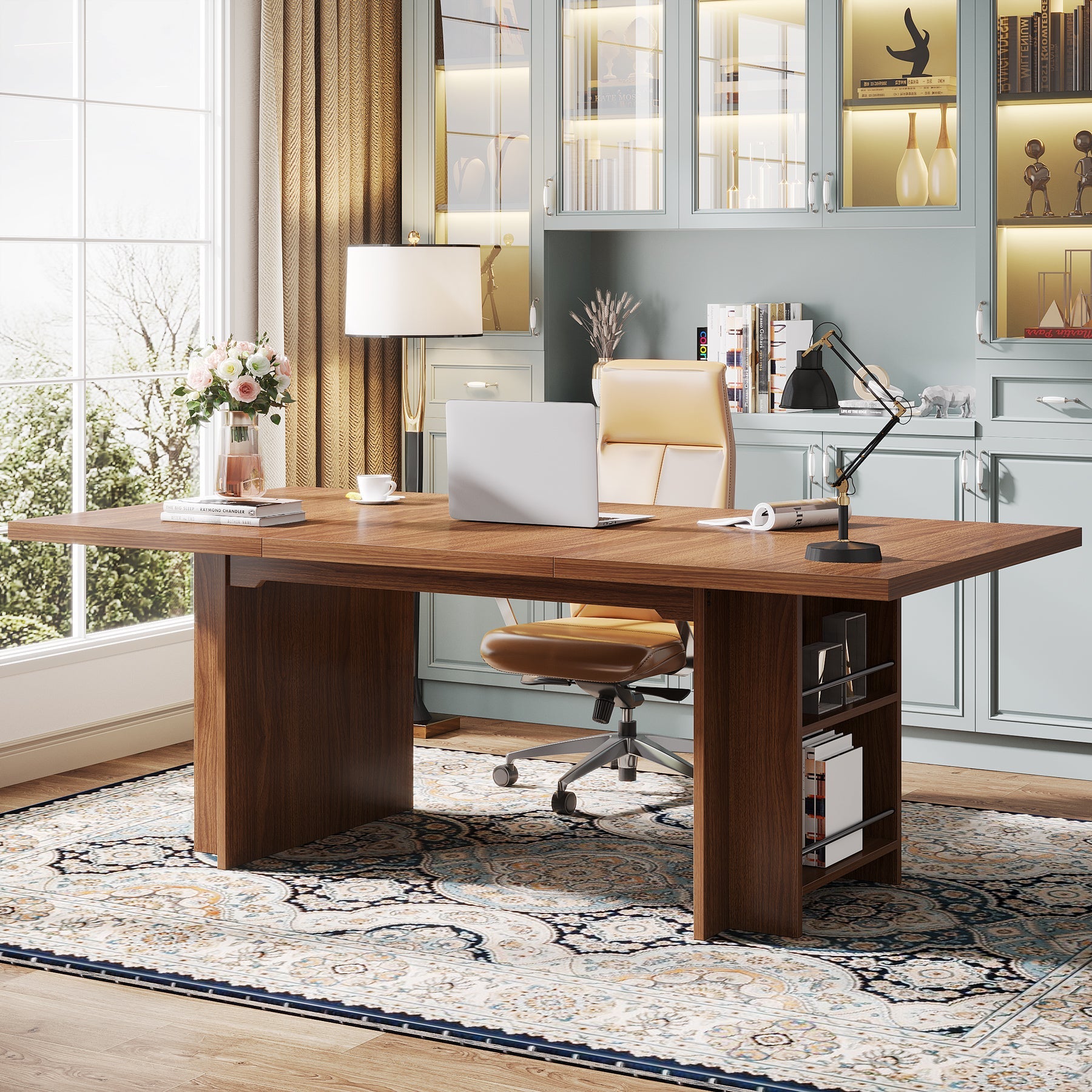 160 cm Executive Desk, Large Wood Computer Writing Table with Storage