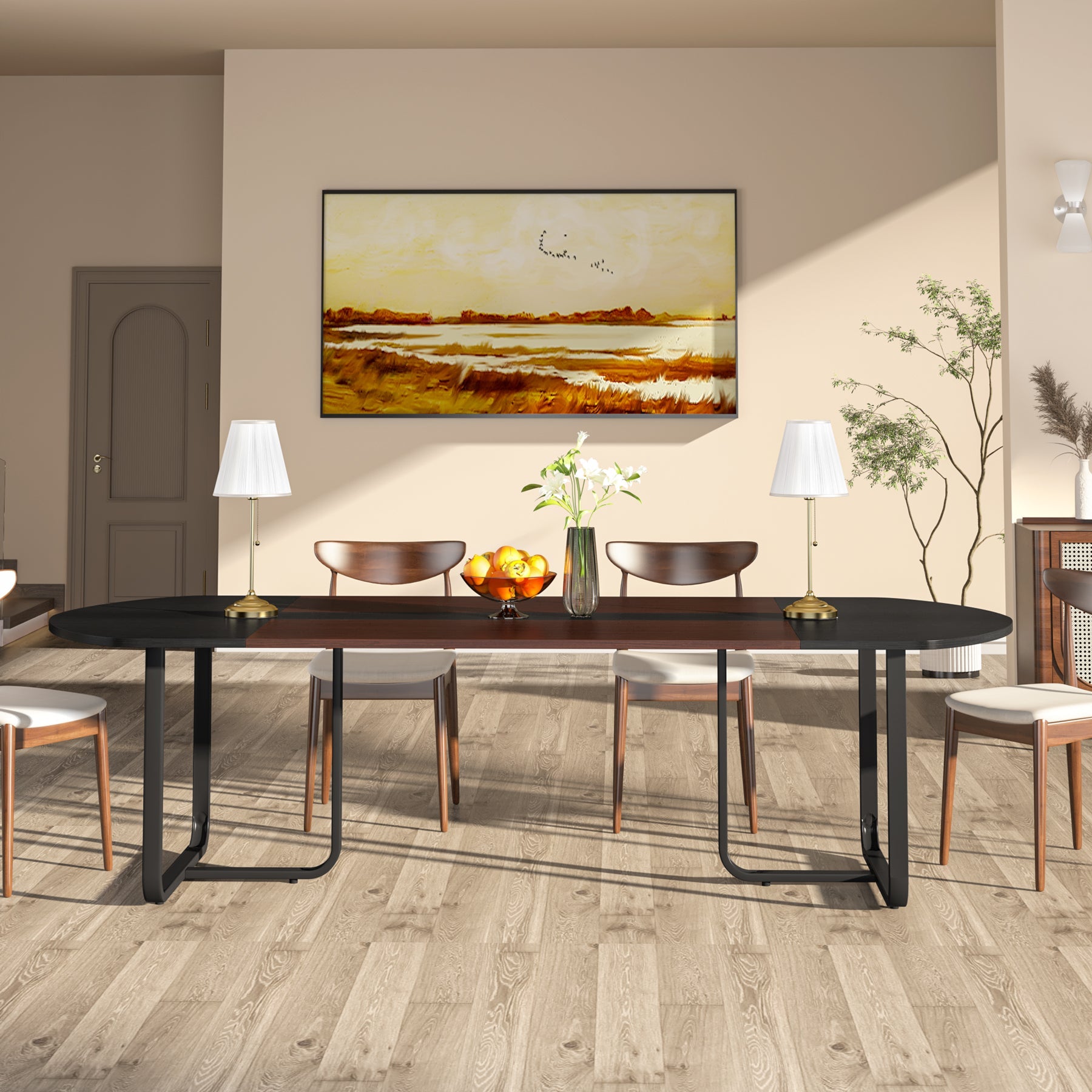 180 cm Oval Dining Table, Modern Kitchen Table for 6-8 People