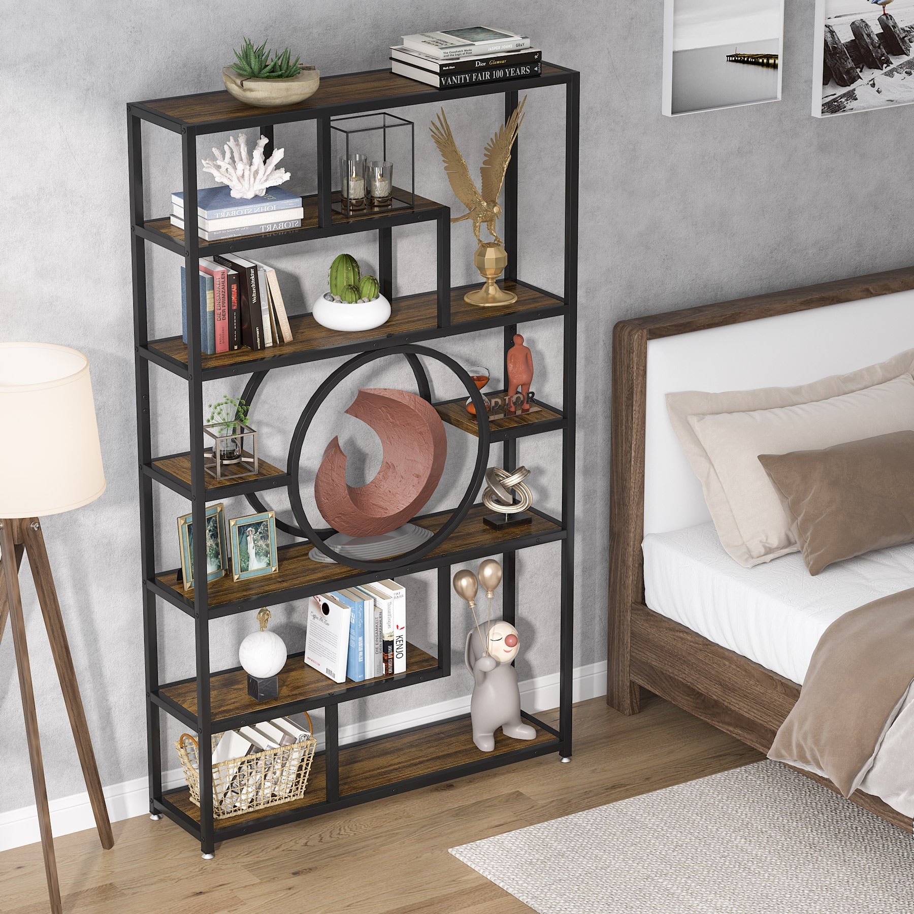 183 cm Bookshelf, 8-Shelf Etagere Bookcase Industrial Display Shelf