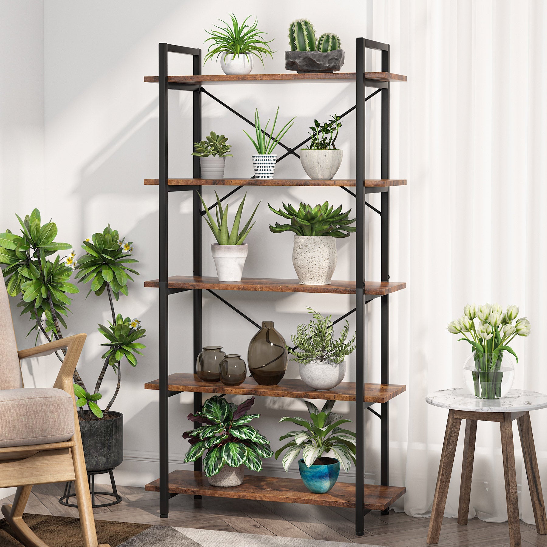 5-Tier Bookshelf, Industrial Etagere Bookcase Display Shelf Unit (cm)