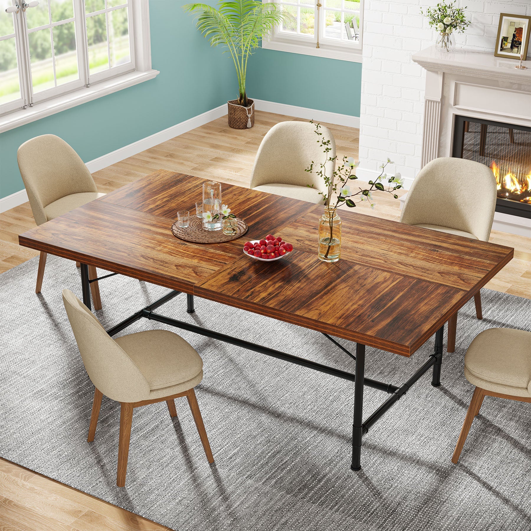 180 cm Industrial Dining Table Kitchen Table for 6-8 People