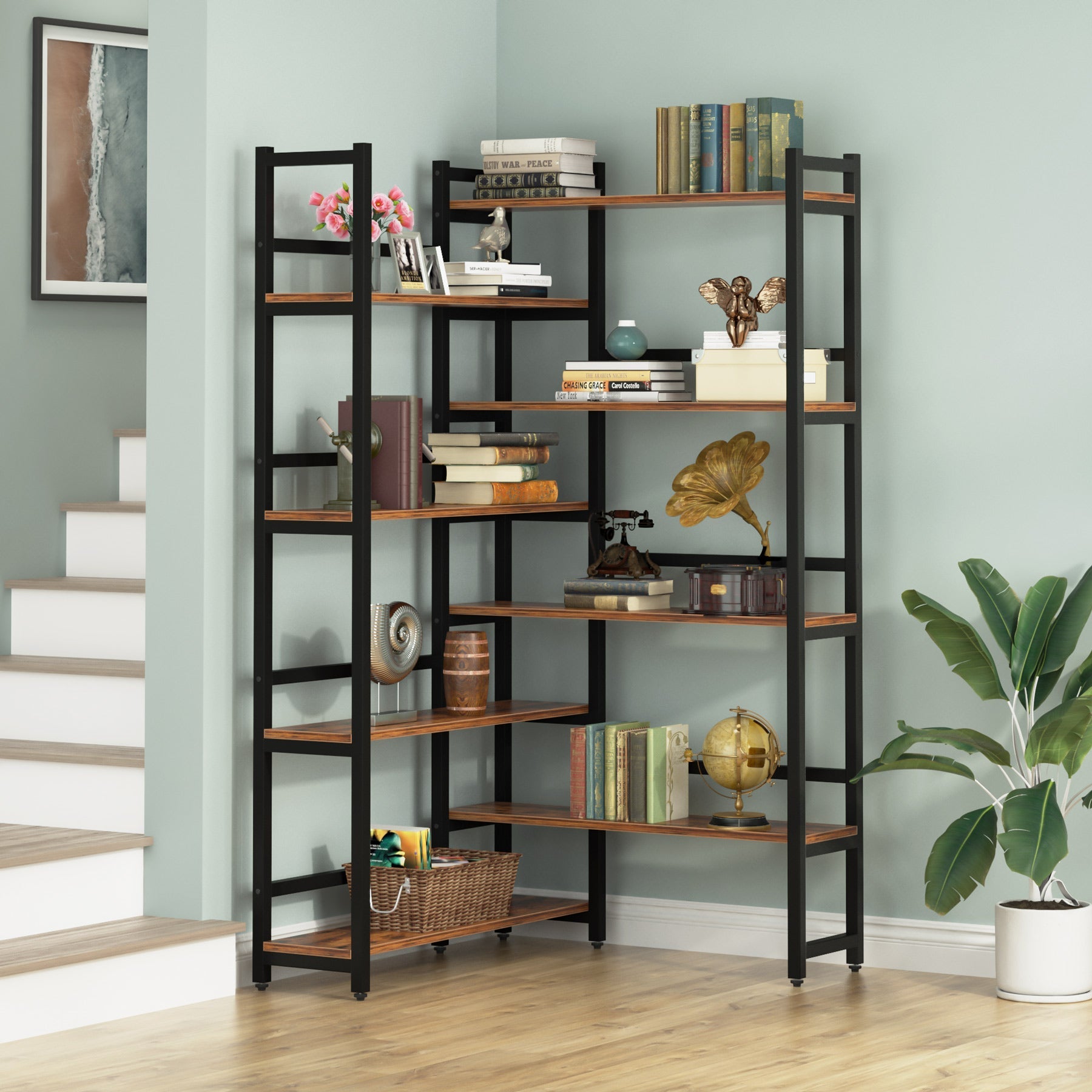 180 cm Corner Bookshelf, 8-Tier Industrial Bookcase Corner Display Rack