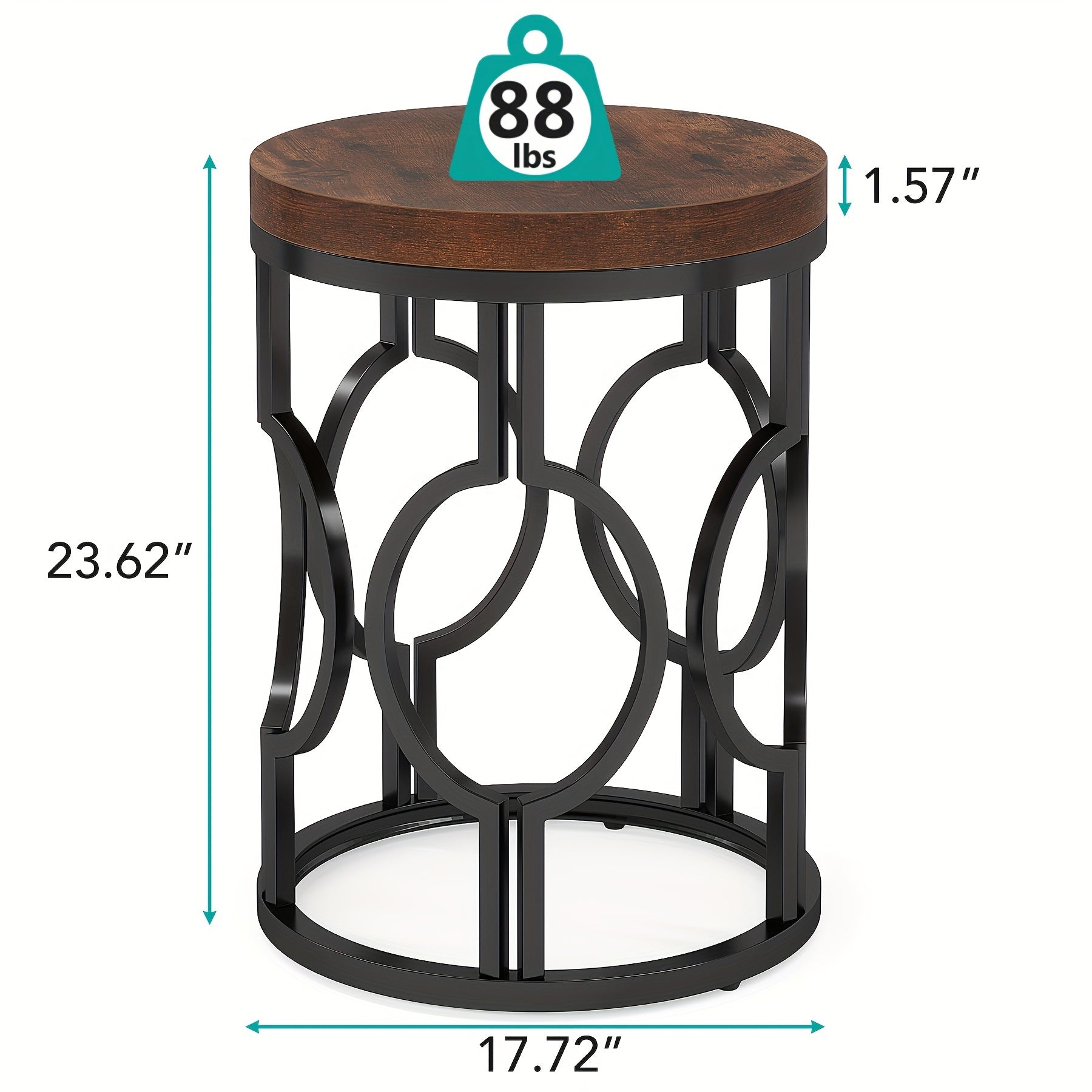 Round End Table, Industrial SideTable With Metal Hollow Frame, Small Bedside Table Nightstand For Living Room, Bedroom, Easy Assembly (Rustic Brown, 1PC)