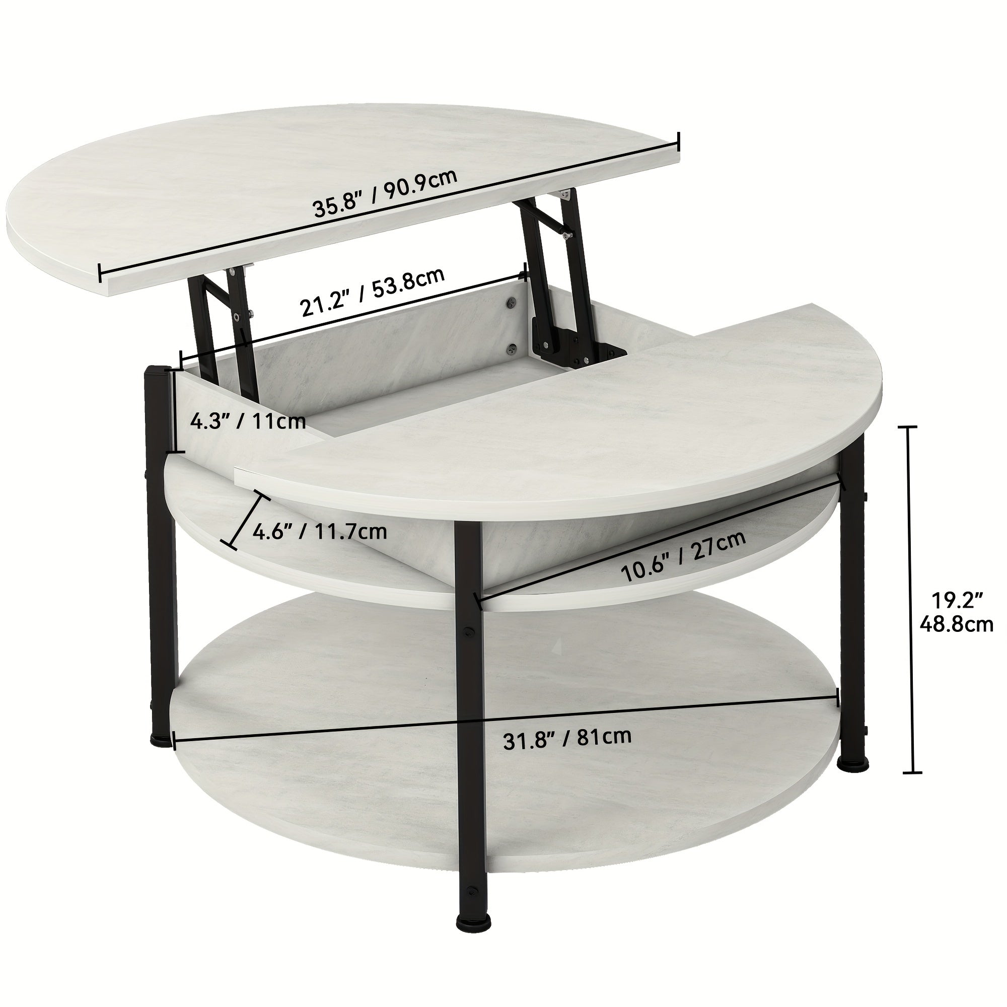 Round Coffee Table with Storage, Lift Top Coffee Table with Hidden Compartment, Modern Coffee Table for Home Office Living Room, Gray