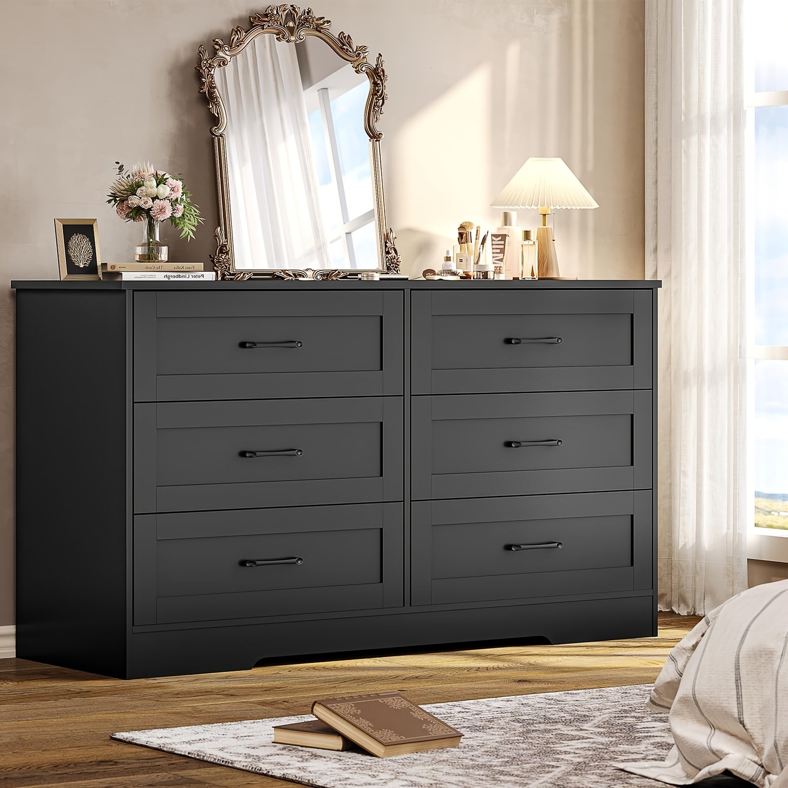 Bedroom Dresser With 6 Large Drawers, Modern Large Capacity Clothing Storage Cabinet With Deep Drawers, Dresser For Bedroom, Living Room, Hallway