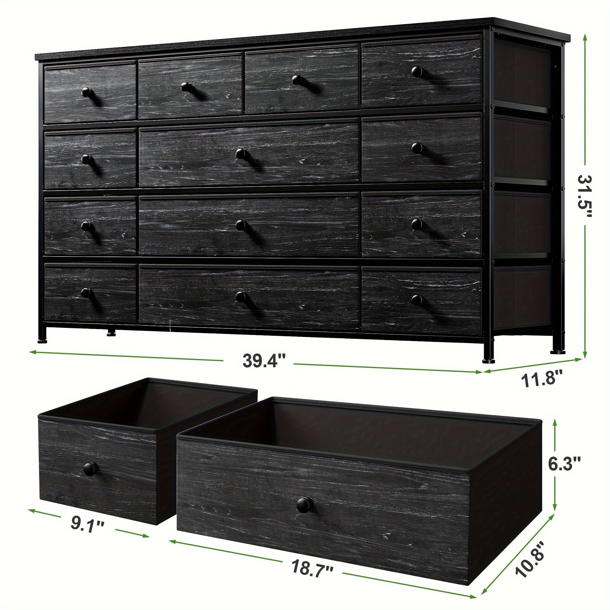 Black Dresser, Dresser For Bedroom, Dresser With 13 Storage Drawer, Dressers & Chests Of Drawers For 55" TV, Black Dresser For Bedroom, Long Dresser For Closet, Entryway