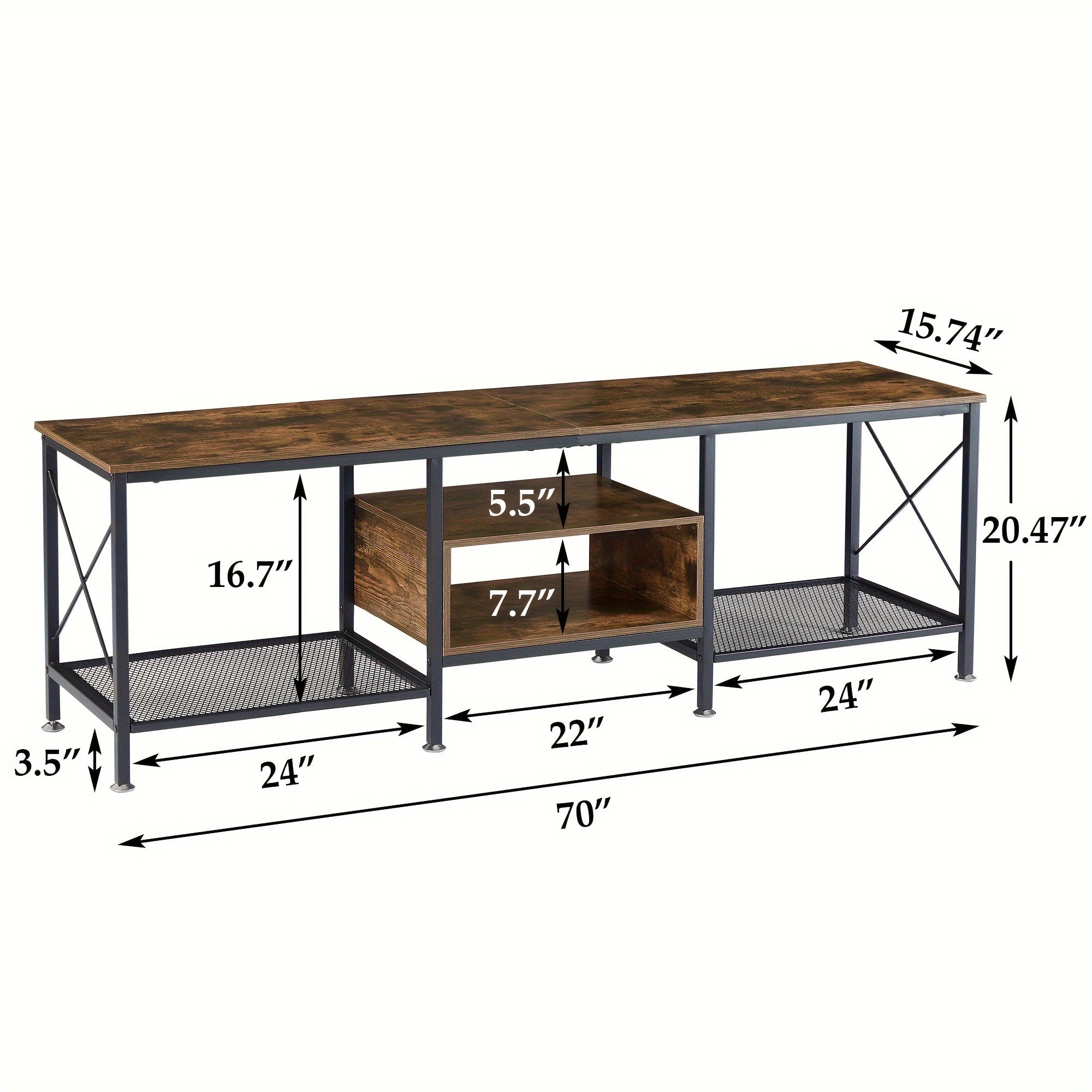 178cm Industrial TV Stand for 203cm Televisions Metal Frame with Open Storage