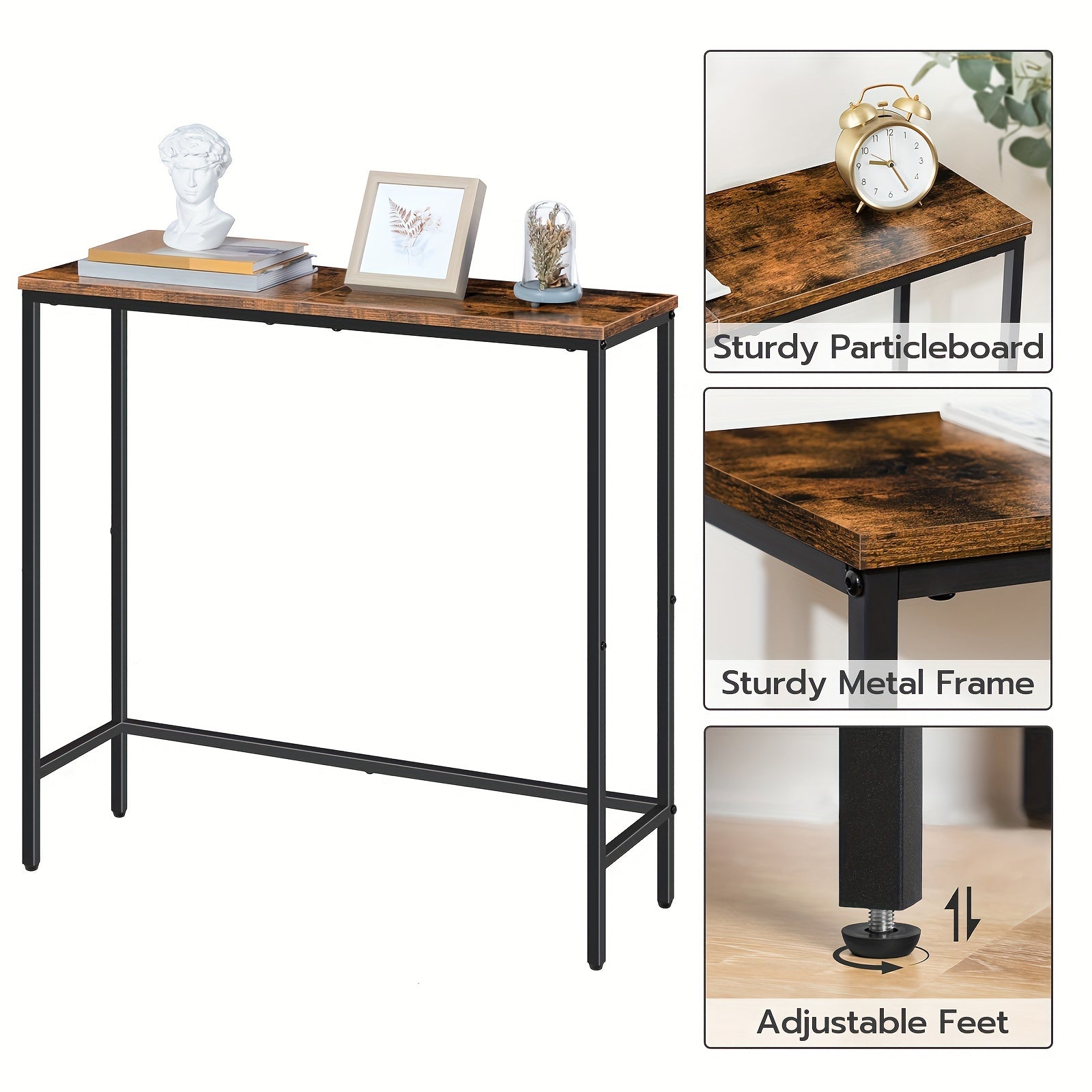 Narrow Console Table, 75 cm Small Entryway Table, Thin Sofa Table, Side Table, Display Table, For Hallway, Bedroom, Living Room, Foyer, Rustic Brown and Black