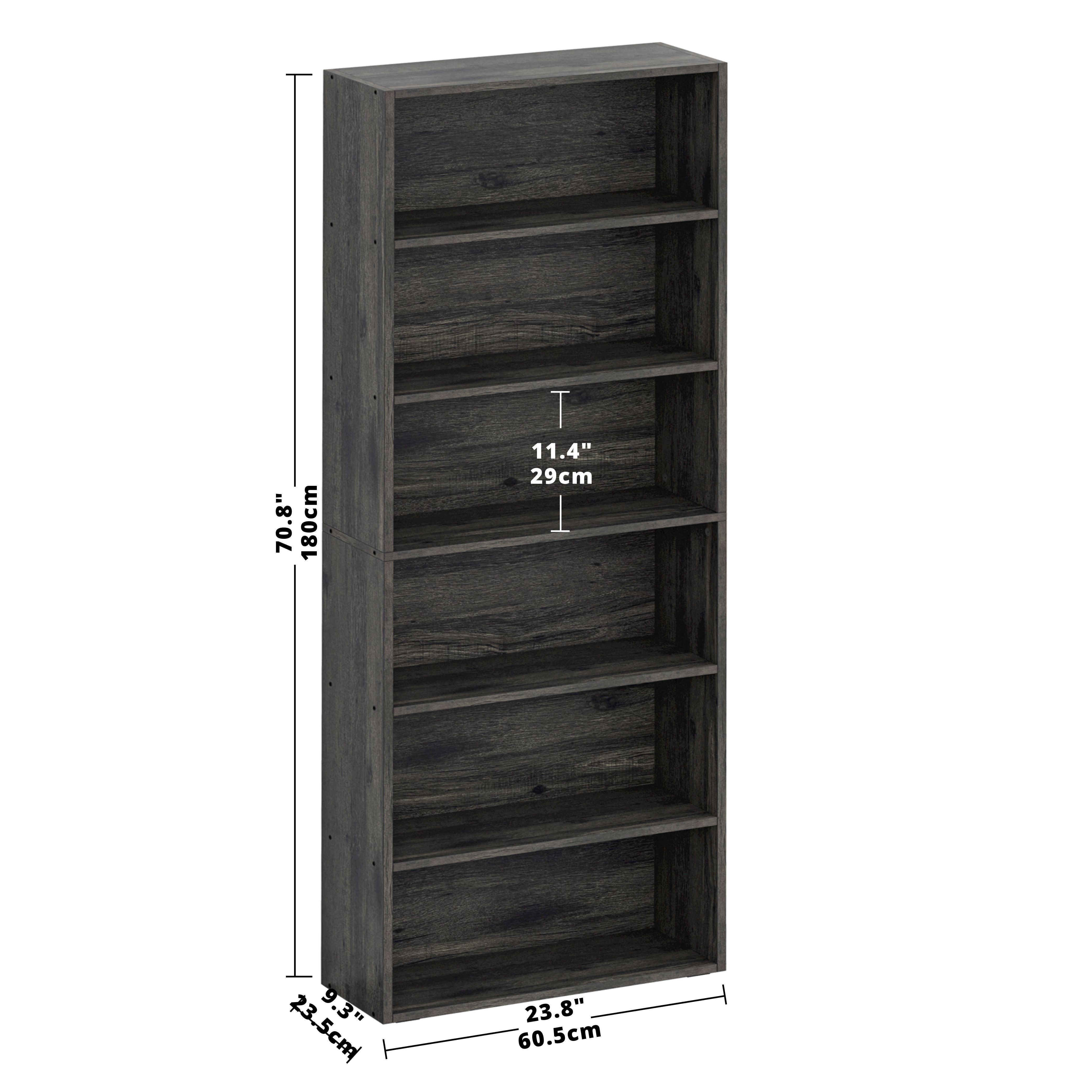 179cm Tall 6-Tier Floor Standing Bookcase - Display Storage Shelving Unit for Home Office, Living Room, Bedroom