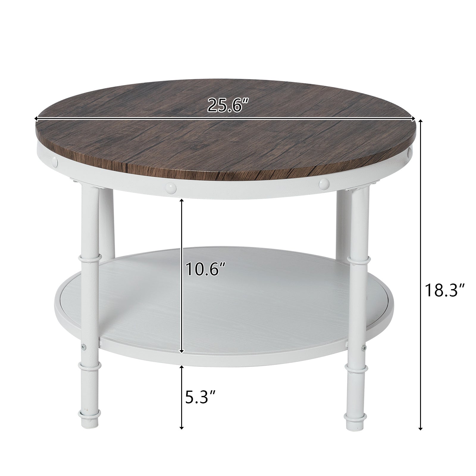 63cm Round Coffee Table, 2-Tier Storage Wood Center Circle Accent Table for Living Room, Bedroom, Apartment and Small Spaces, Sturdy Metal Frame