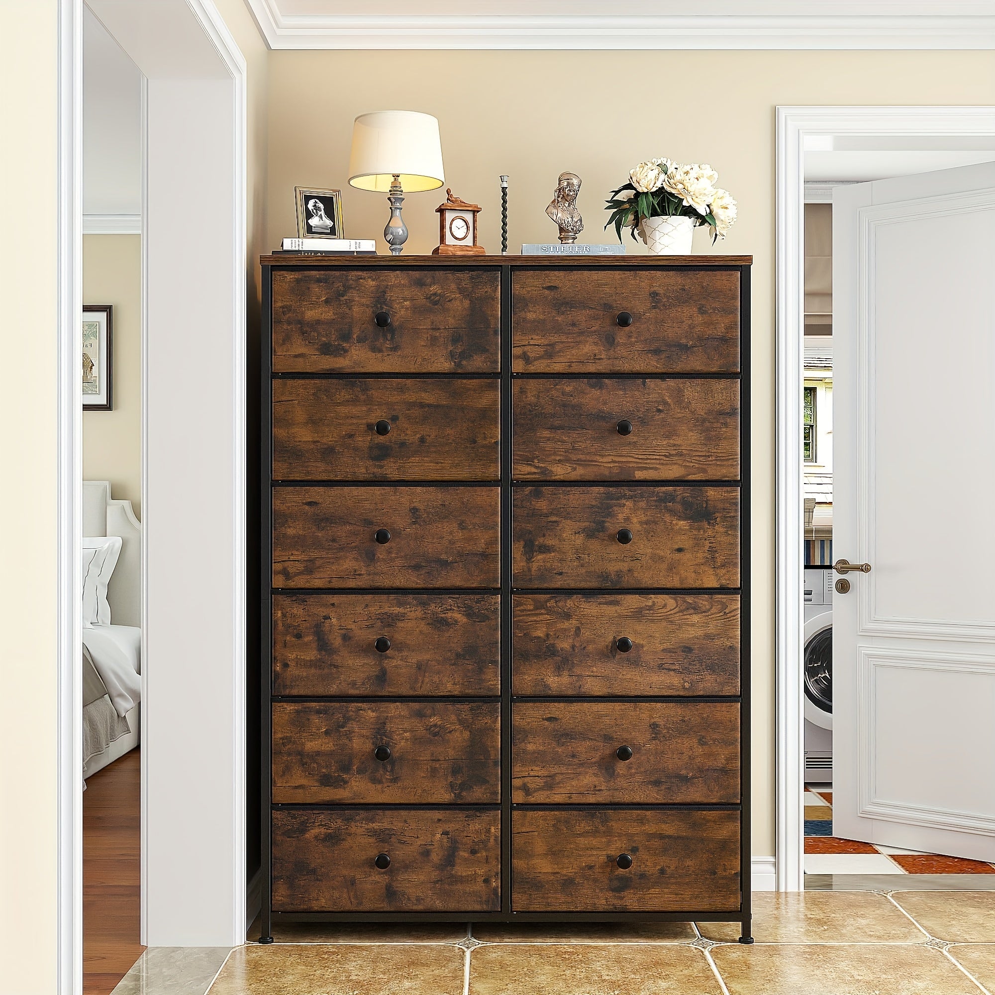 Tall Dresser For Bedroom, 12 Drawer Dresser For Bedroom, Fabric Dresser & Chest Of Drawers For Bedroom Dressers With 12 Large Drawers For Closet Living Room Entryway, 34.7"Dx11.8"Wx52.4"H Storage Drawer Units