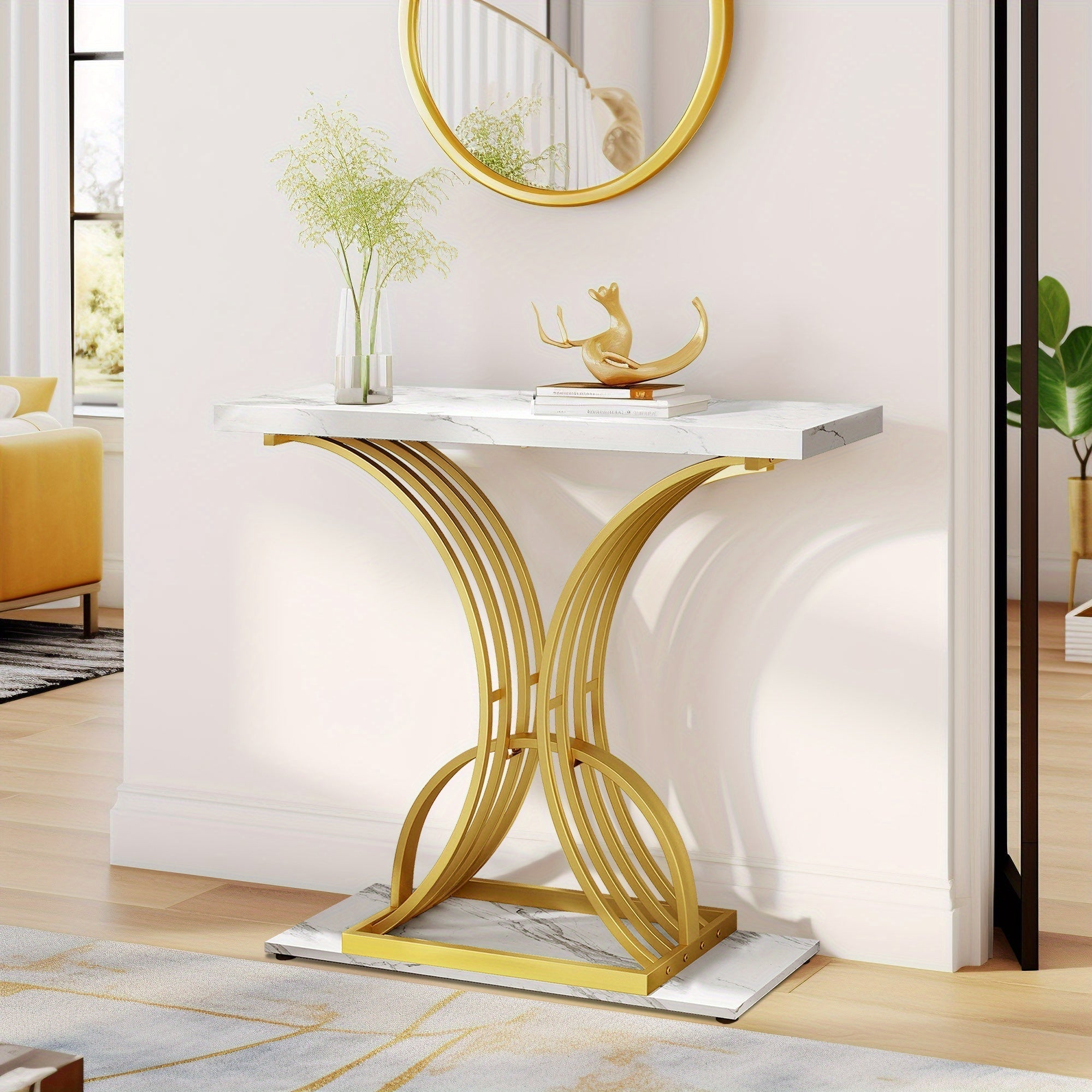 Elegant Marble-Topped Console Table with Adjustable Feet Pads - Stylish Accent for Living Room, Entryway, Bedroom (in cm)