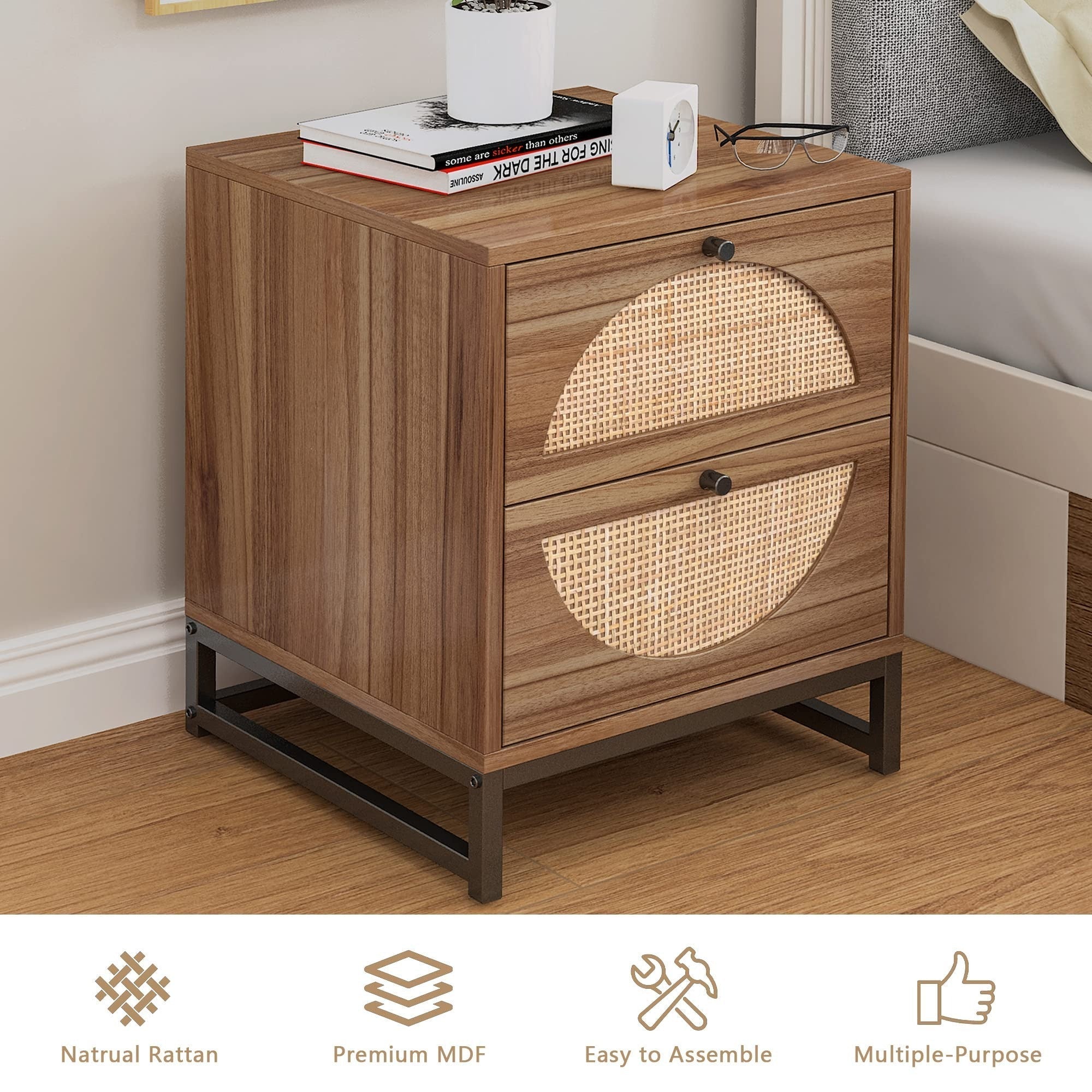 Charming Farmhouse-Style Nightstand with 2 Drawers and Storage Cabinet – Ideal for Small Spaces, Living Room, and Bedroom