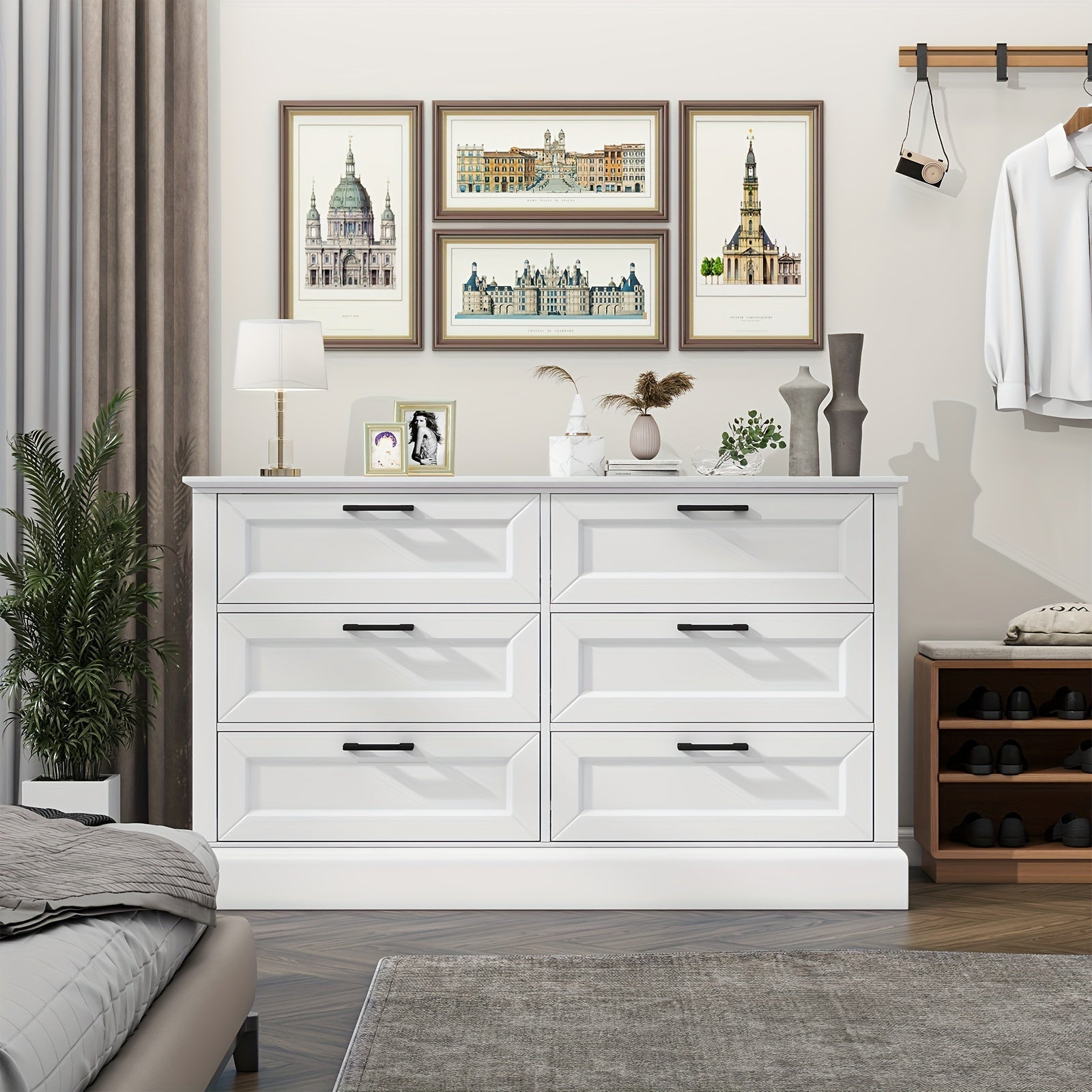 6 drawer dresser, Wooden Modern Style Wide Chest of Drawers, Storage Dressers Organizer for Bedroom, Living Room, Children's Room, White