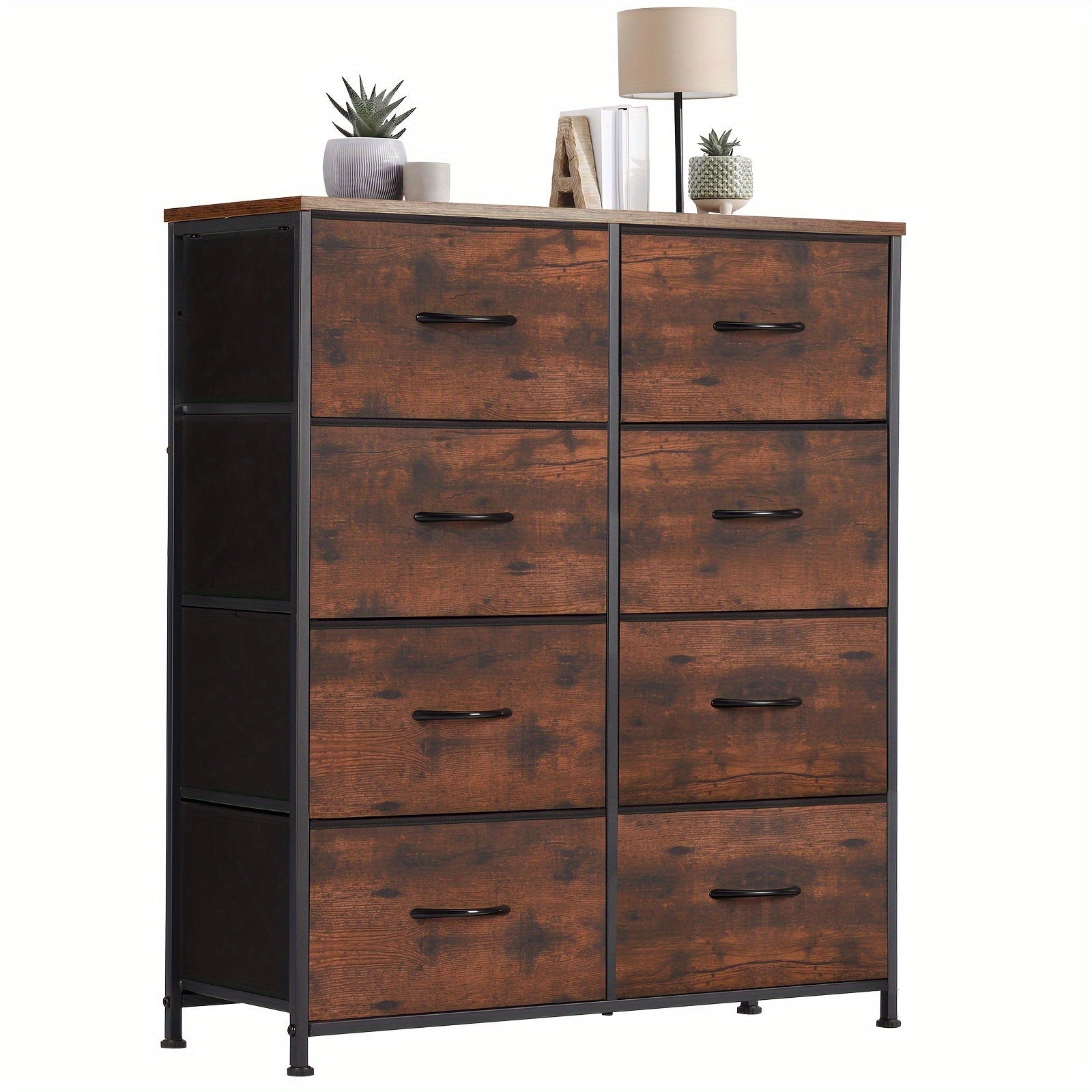 Dresser for Bedroom with 8 Drawers, Clothes Drawer Fabric Closet Organizer, Dresser with Metal Frame and Wood Tabletop, Chest Storage Tower for Kids Room, Nursery, Living Room, Entryway Storage Trunks & Chests