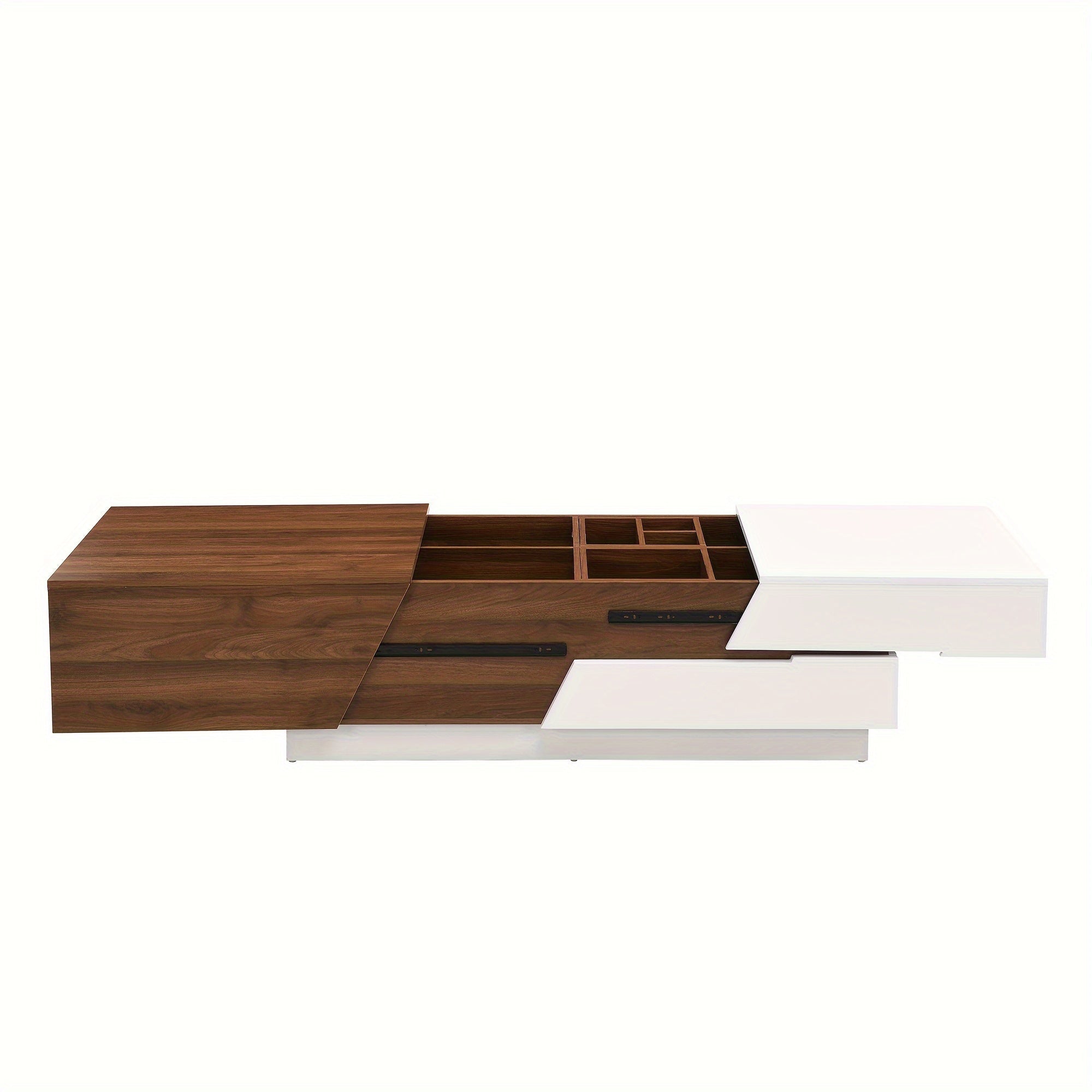 Modern Extendable Sliding Top Coffee Table With Storage In White&Walnut