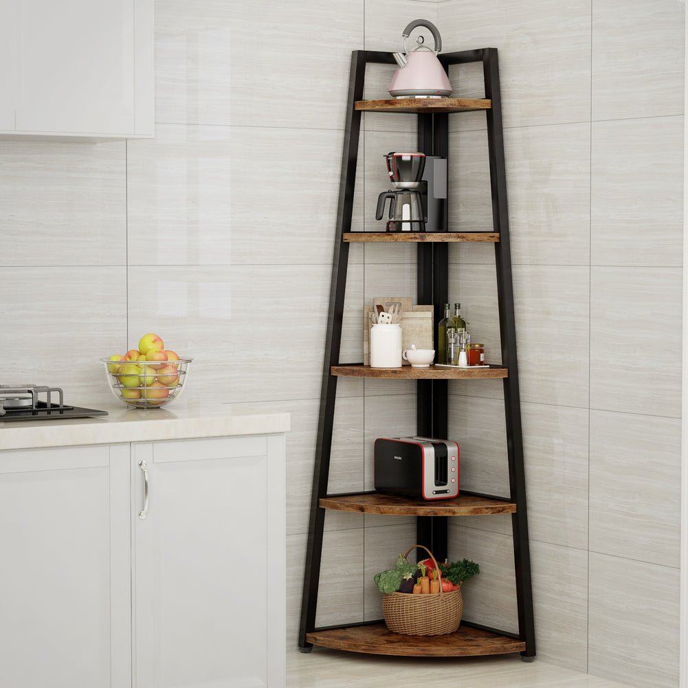 5-Tier Corner Shelf, 178 cm Tall Corner Ladder Shelf Small Bookshelf