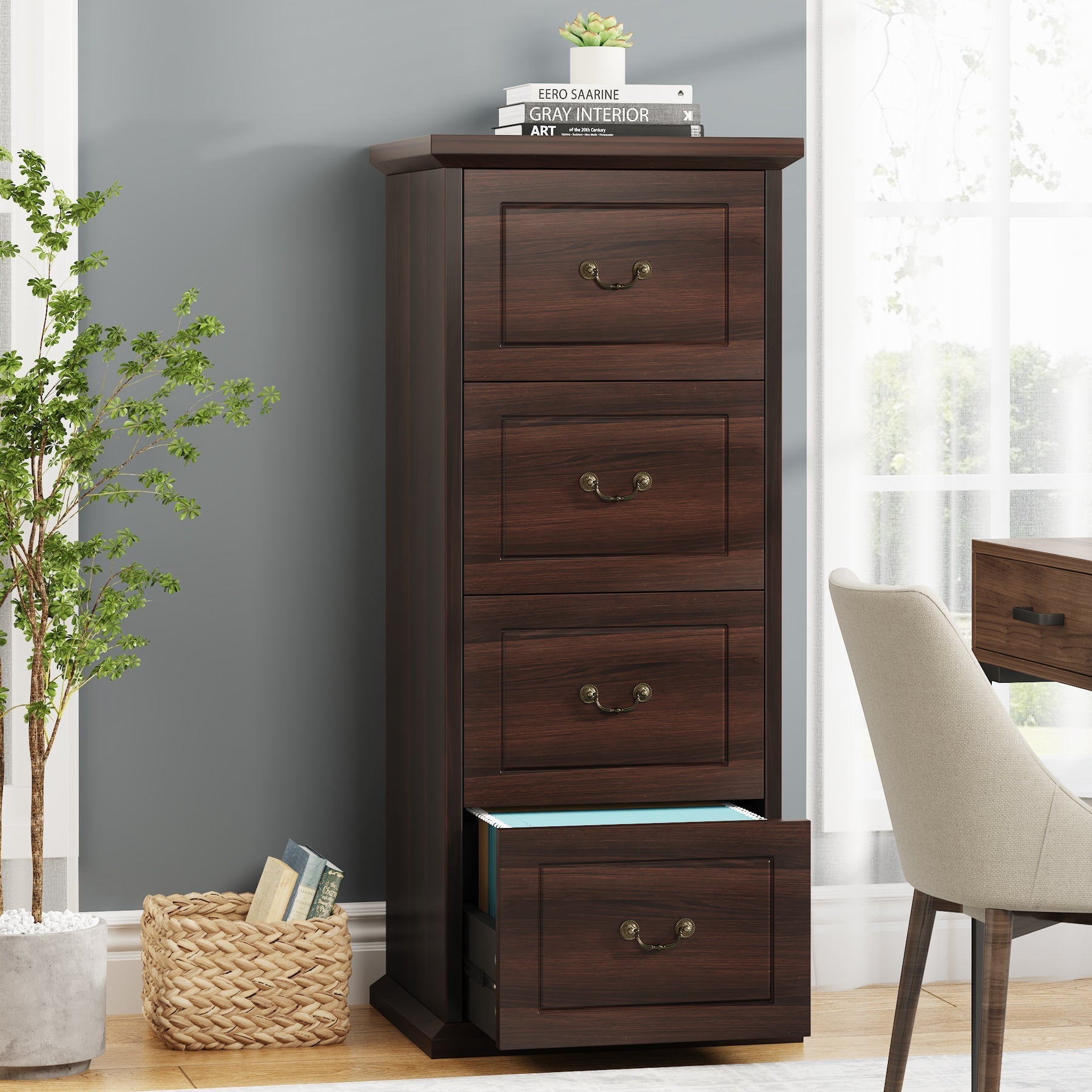 4-Drawer File Cabinet, Vertical Wood Filing Cabinet (Converted to cm)