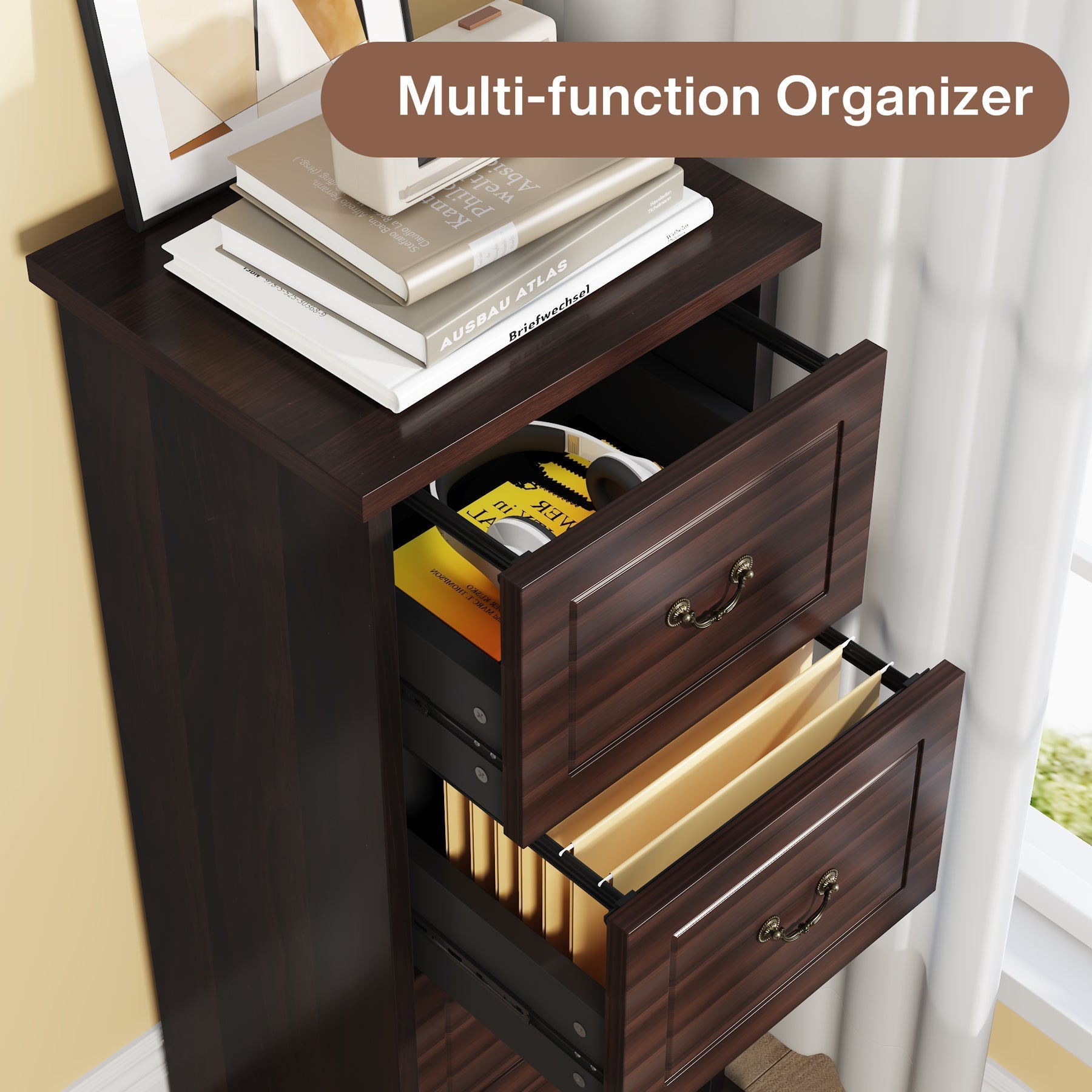 4-Drawer File Cabinet, Vertical Wood Filing Cabinet (Converted to cm)