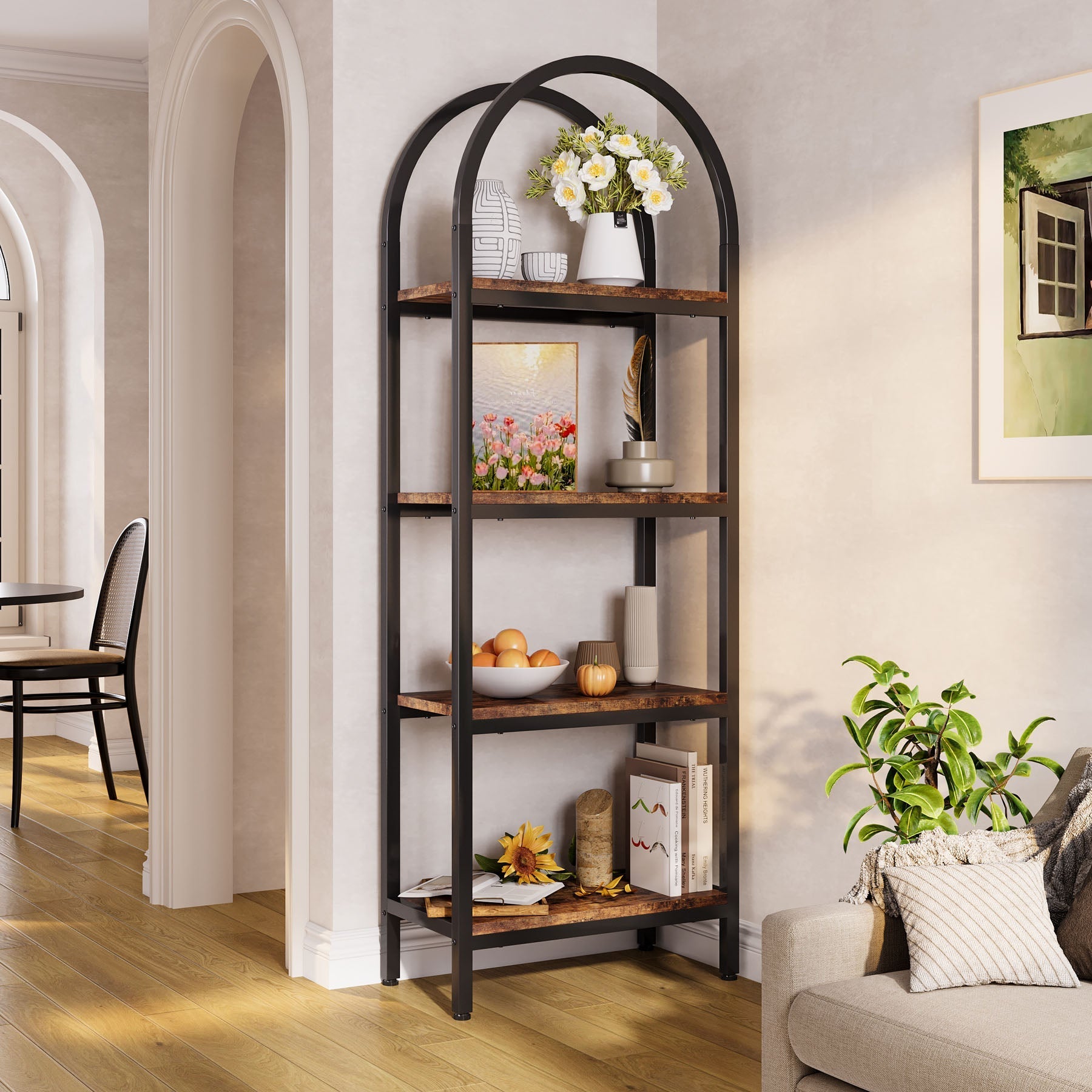 4-Tier / 5-Tier Bookshelf, Arched Bookcase Display Rack with Storage Shelves (in cm)