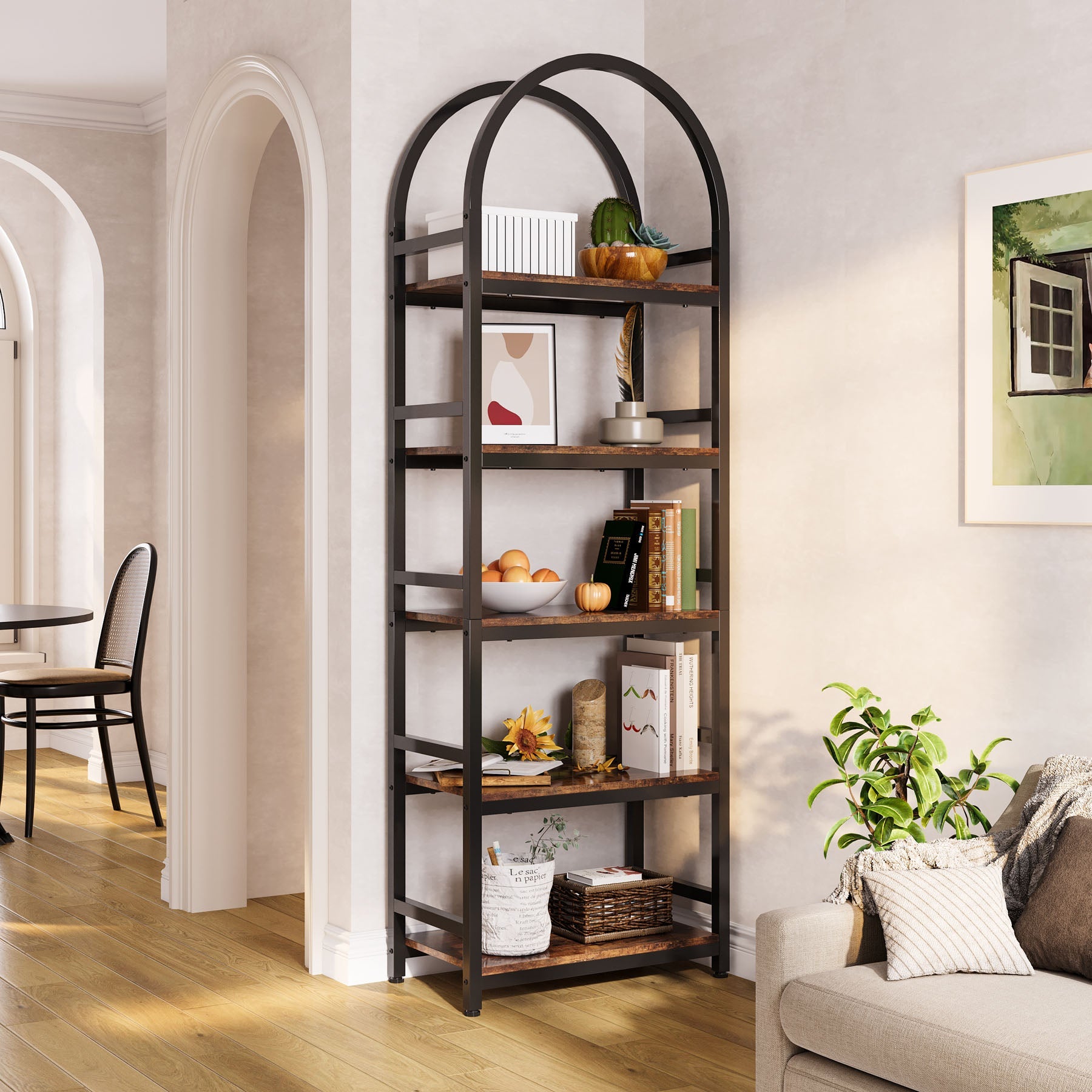 4-Tier / 5-Tier Bookshelf, Arched Bookcase Display Rack with Storage Shelves (in cm)