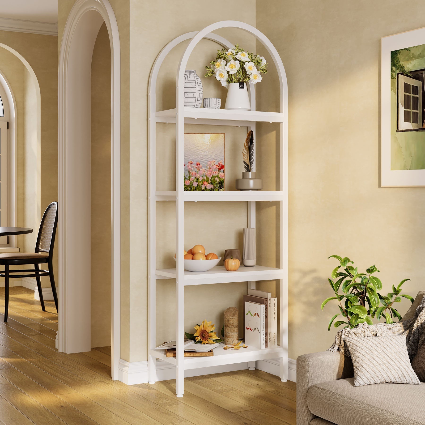 4-Tier / 5-Tier Bookshelf, Arched Bookcase Display Rack with Storage Shelves (in cm)