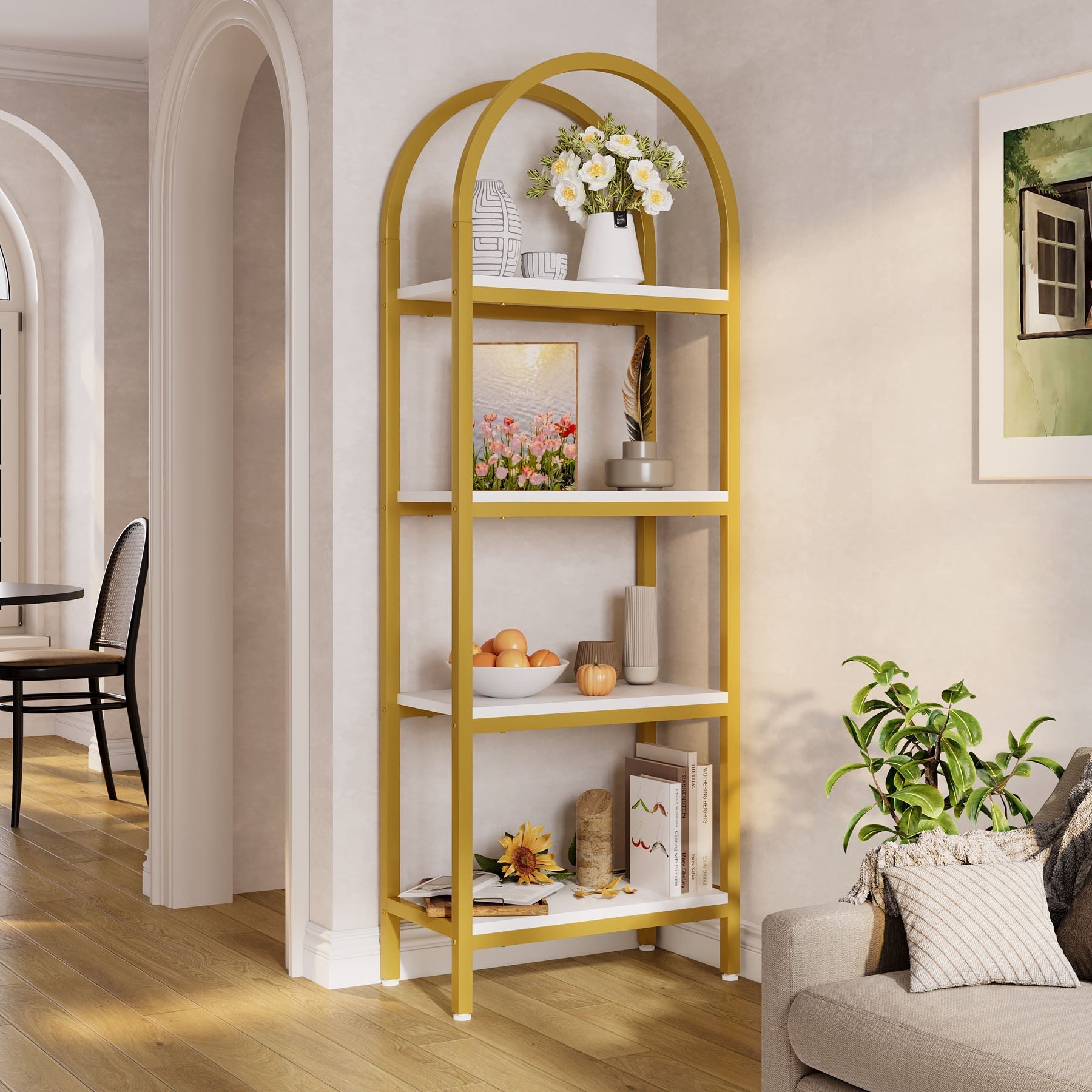 4-Tier / 5-Tier Bookshelf, Arched Bookcase Display Rack with Storage Shelves (in cm)