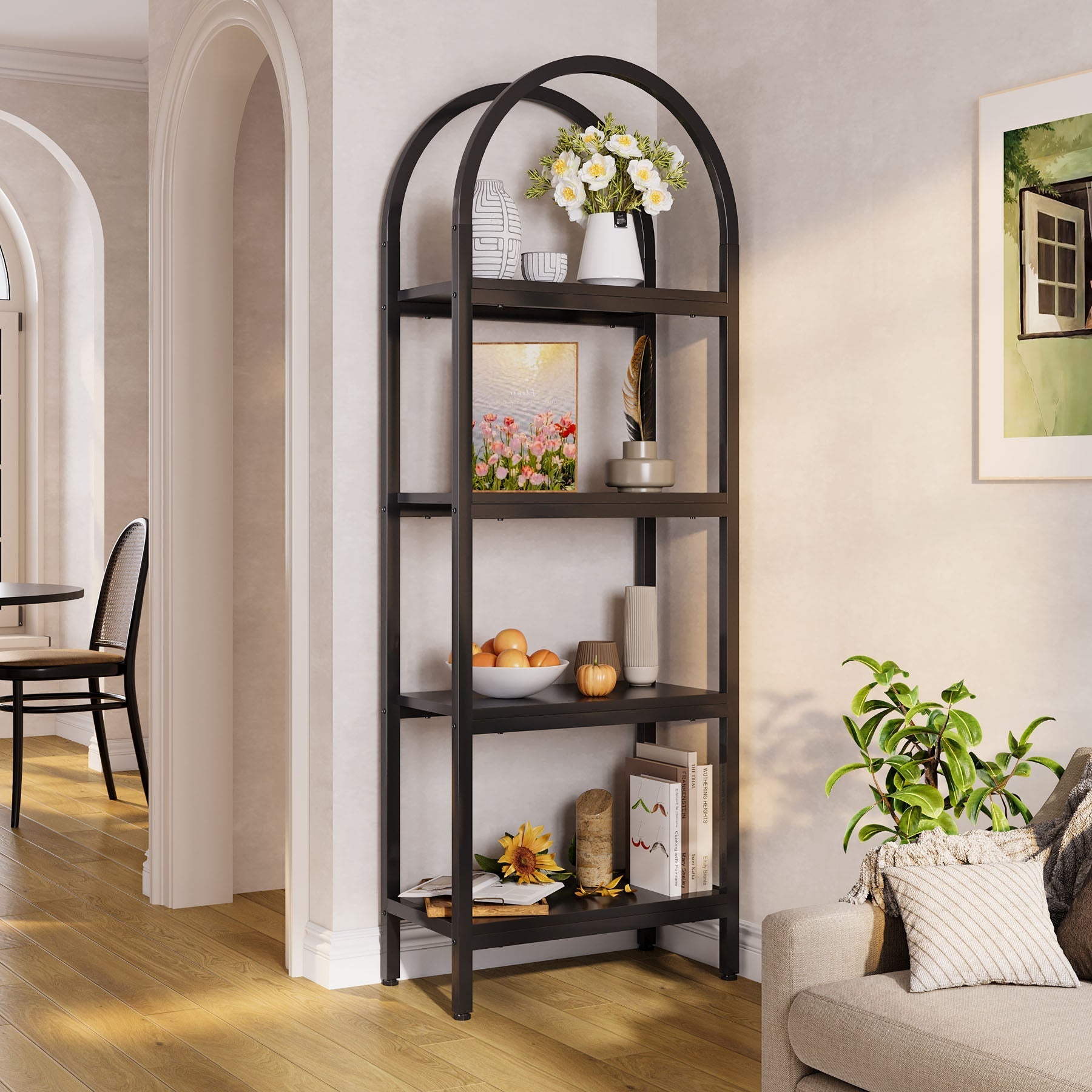 4-Tier / 5-Tier Bookshelf, Arched Bookcase Display Rack with Storage Shelves (in cm)