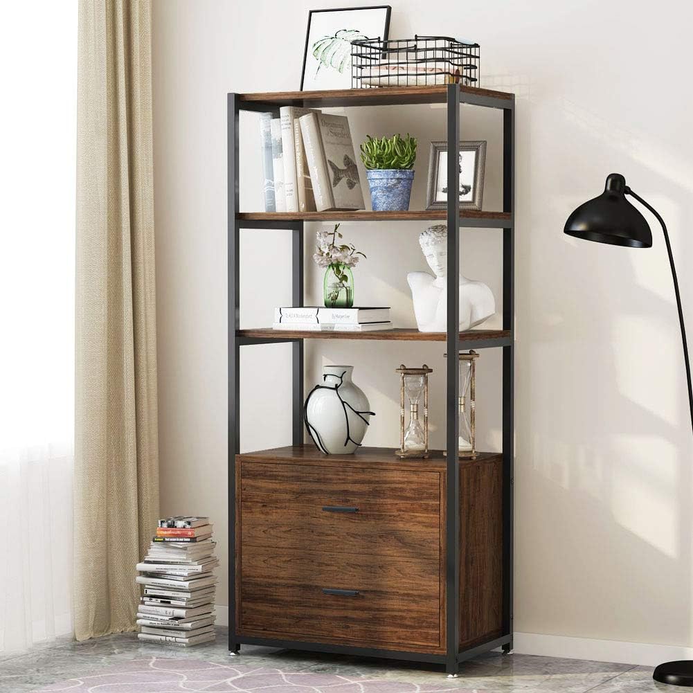 4-Tier Bookshelf Etagere Display Bookcase with 2 Drawers (Dimensions in cm)