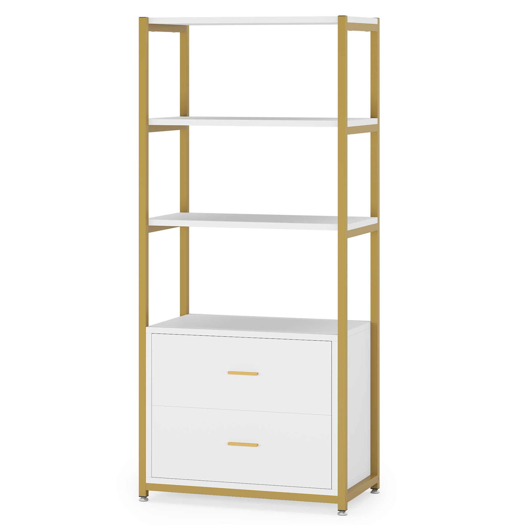 4-Tier Bookshelf Etagere Display Bookcase with 2 Drawers (Dimensions in cm)