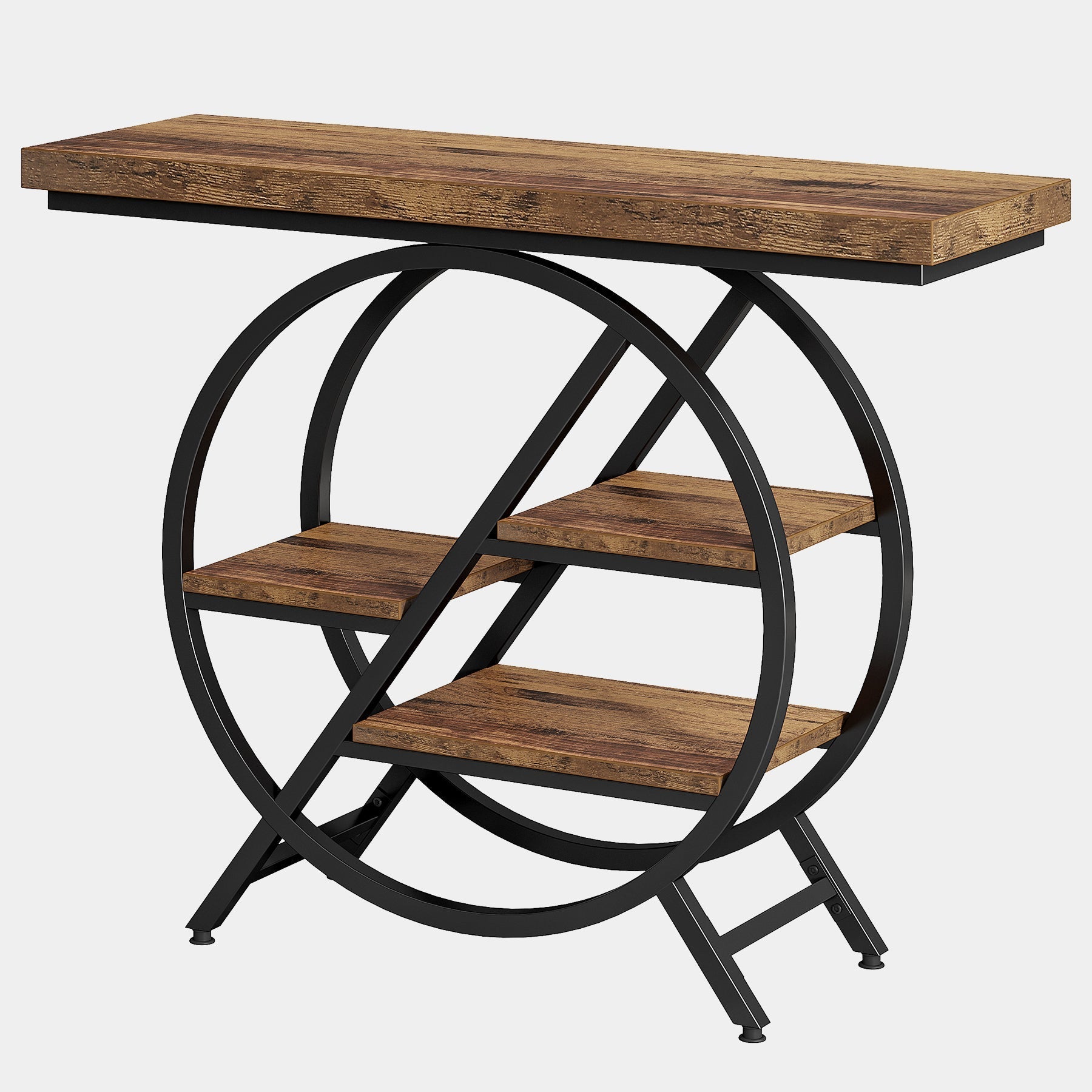 4-Tier Console Table, 100 cm Entryway Table with Geometric Metal Frame