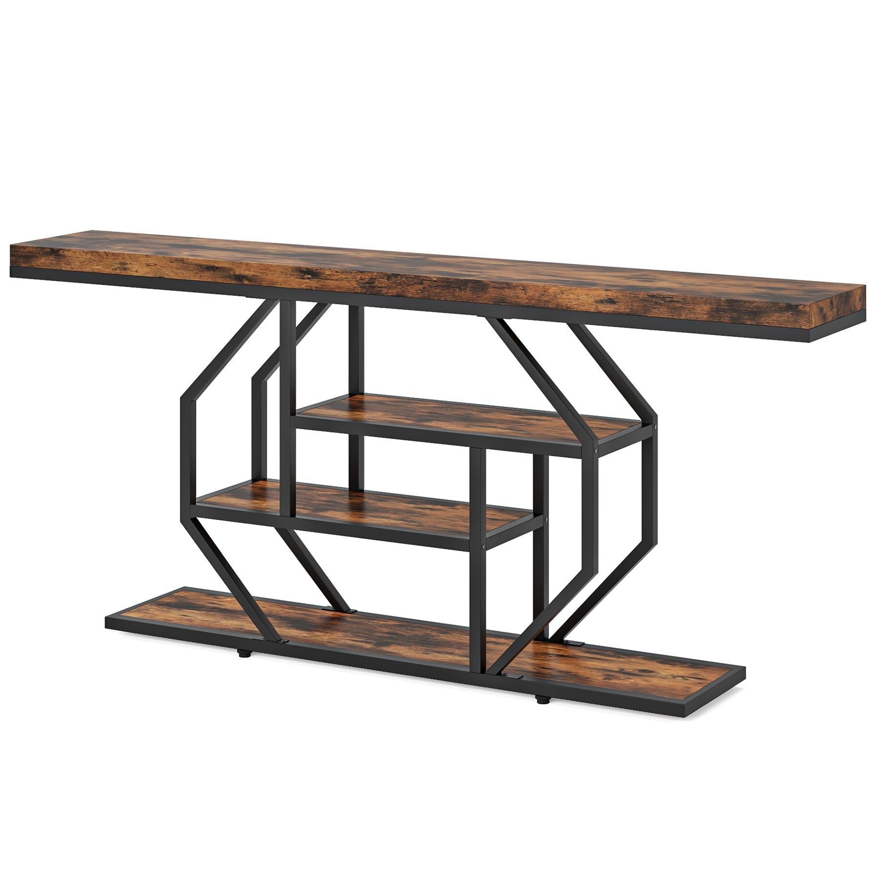 4-Tier Console Table, 180 cm Sofa Table Accent Table with Storage Shelves