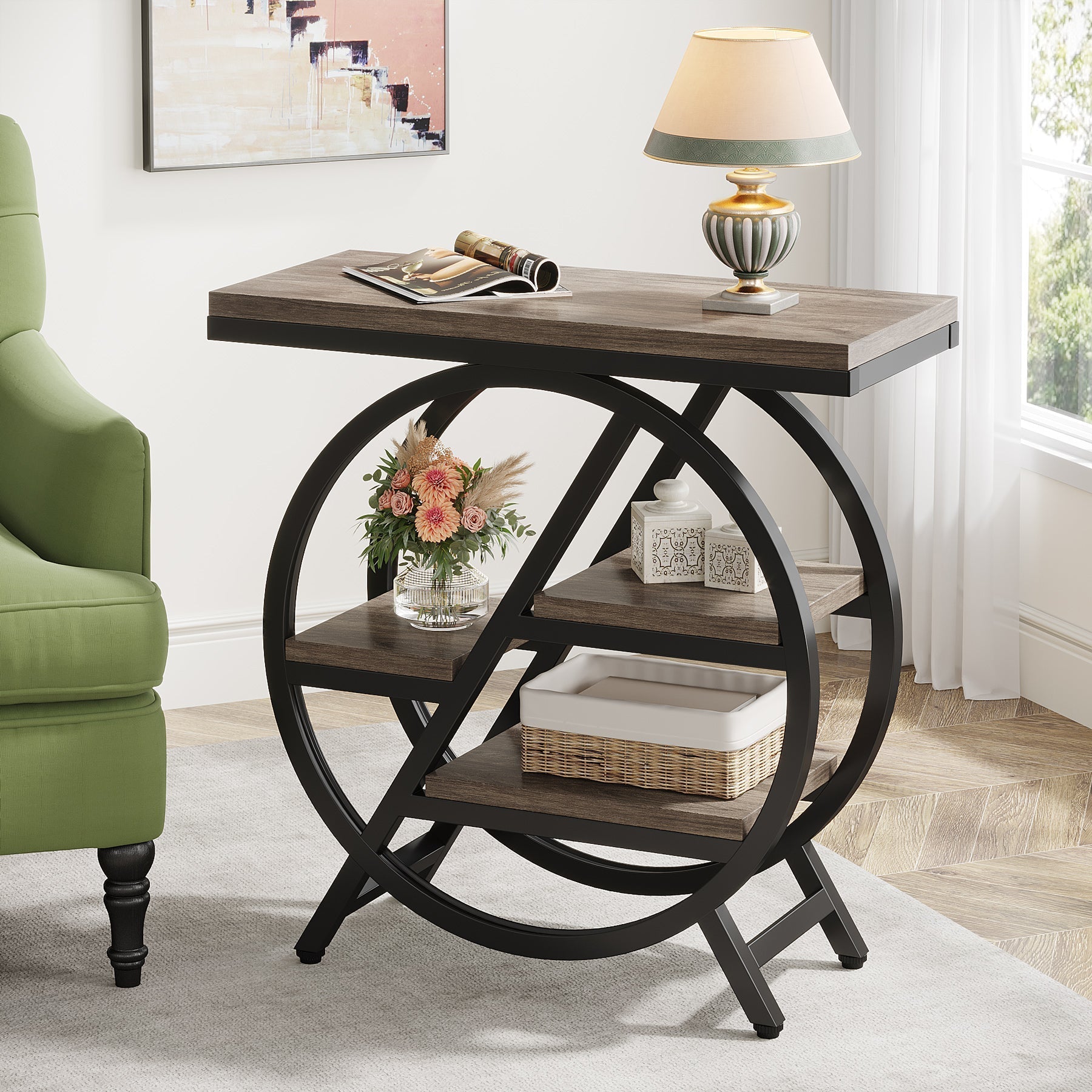 4-Tier End Table, Small Side Table Snack Table with Storage Shelves