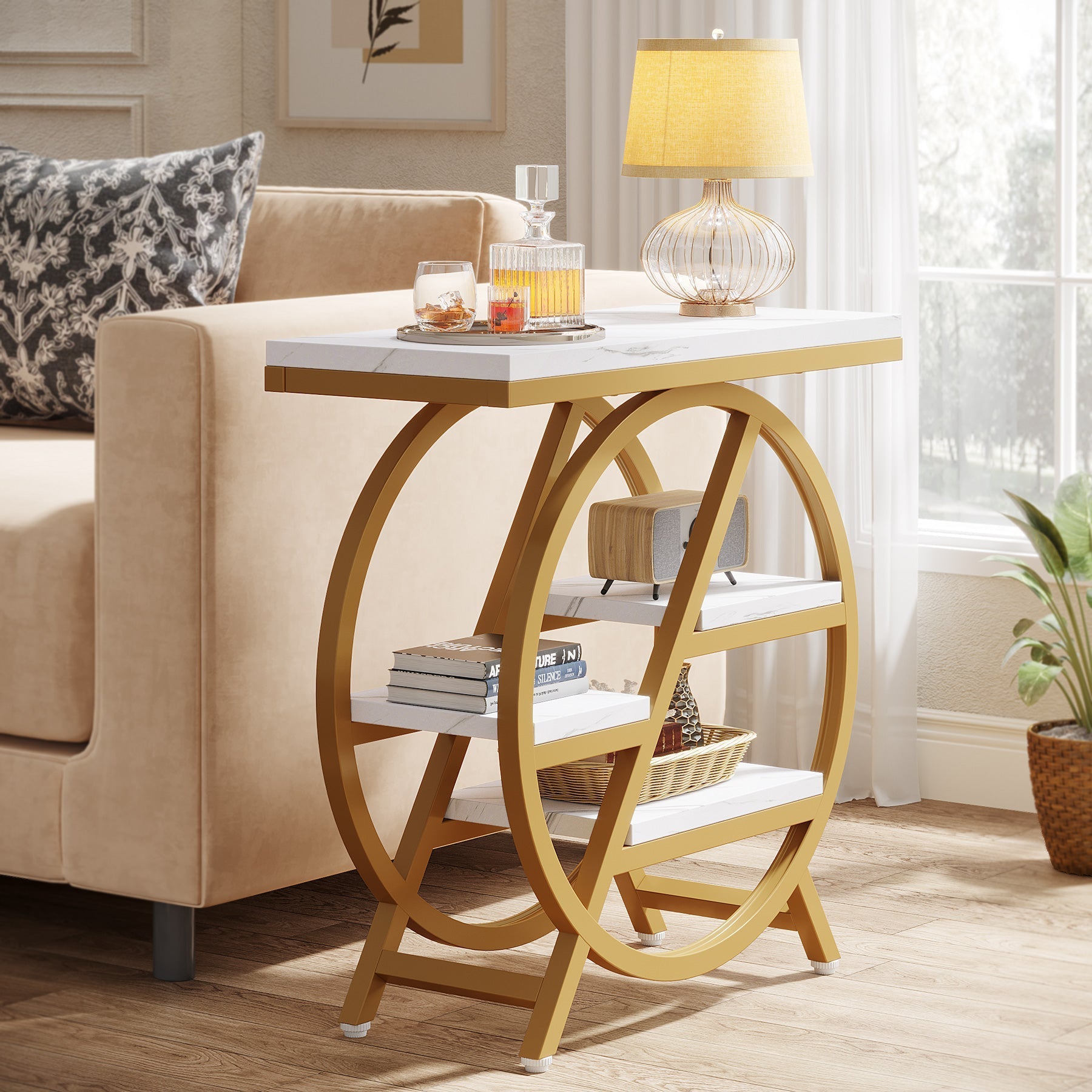 4-Tier End Table, Small Side Table Snack Table with Storage Shelves