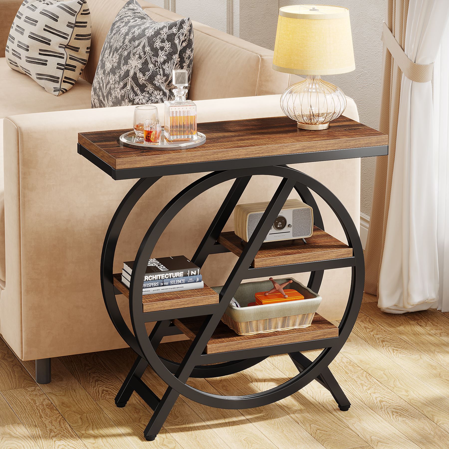 4-Tier End Table, Small Side Table Snack Table with Storage Shelves