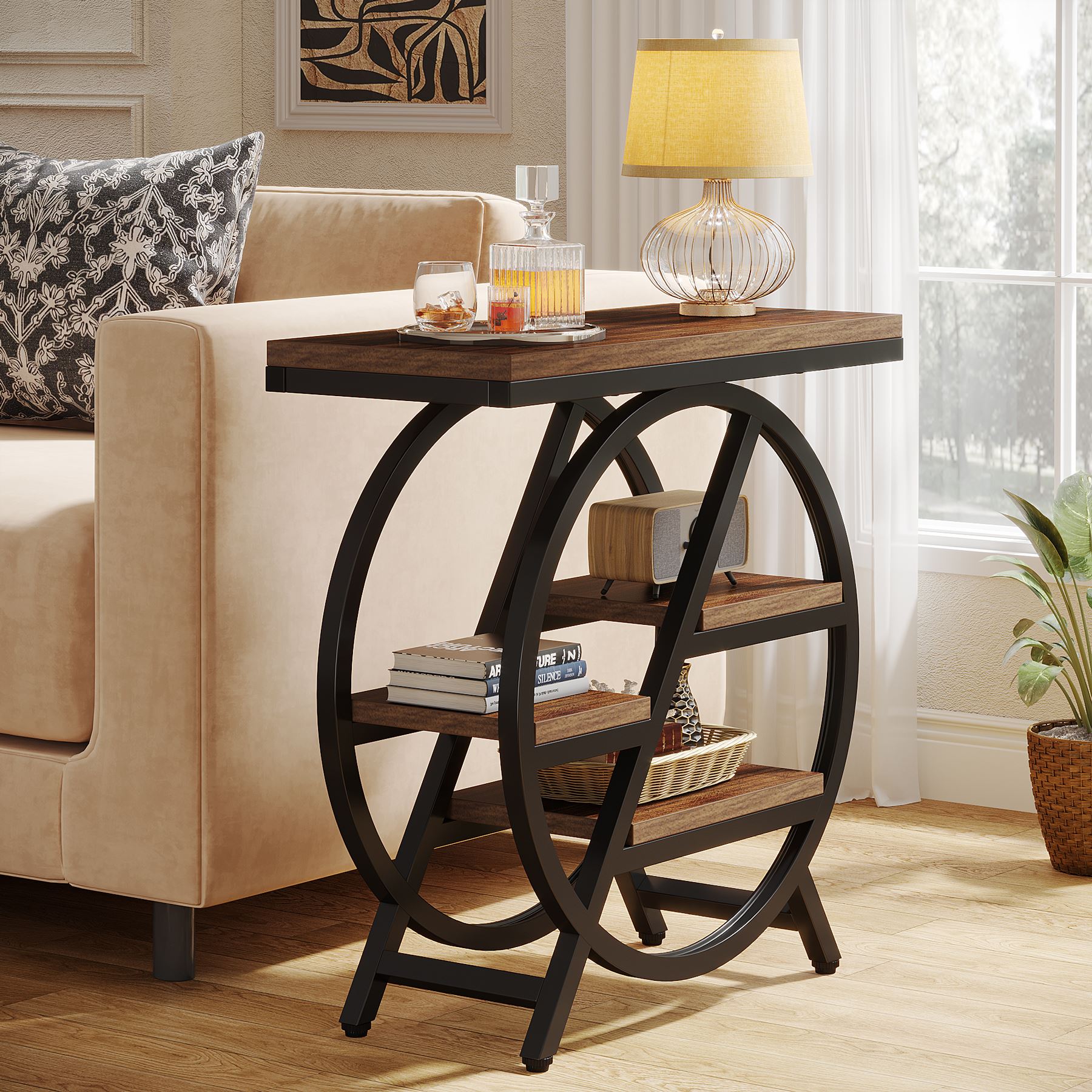 4-Tier End Table, Small Side Table Snack Table with Storage Shelves