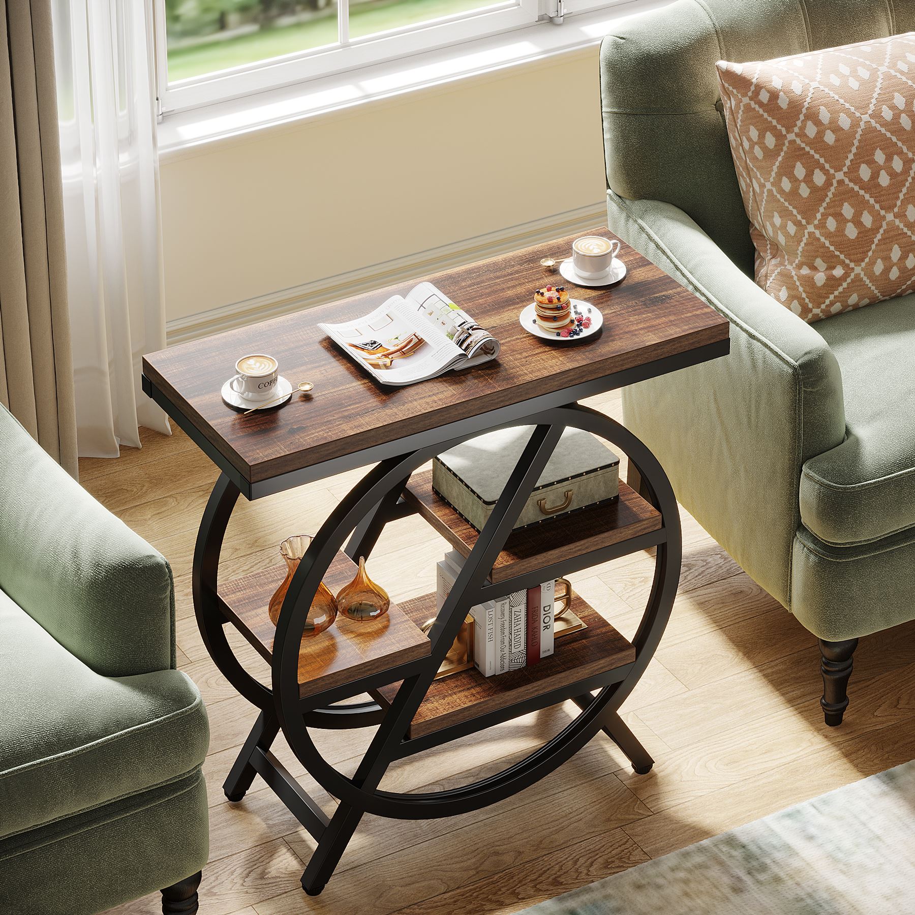 4-Tier End Table, Small Side Table Snack Table with Storage Shelves