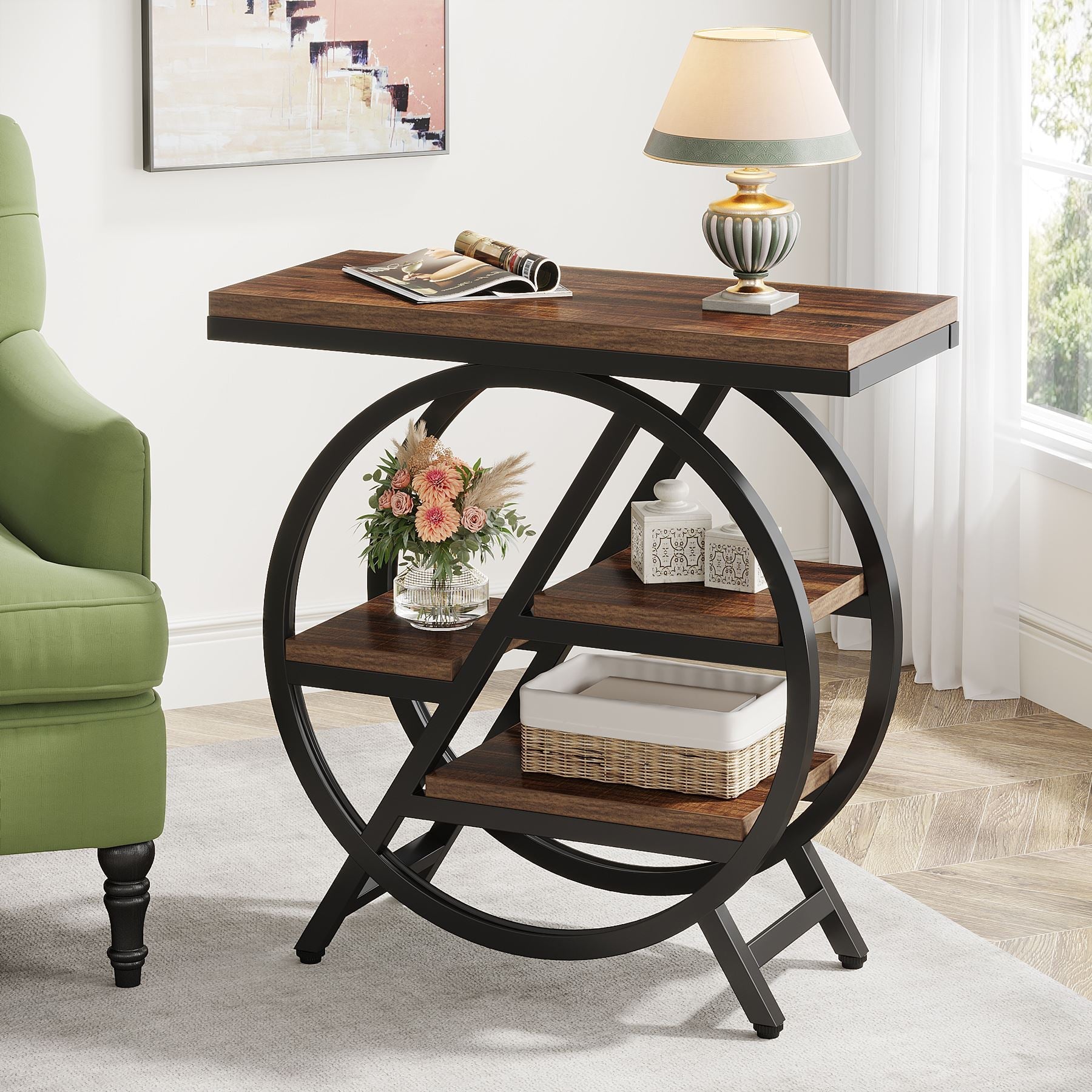 4-Tier End Table, Small Side Table Snack Table with Storage Shelves