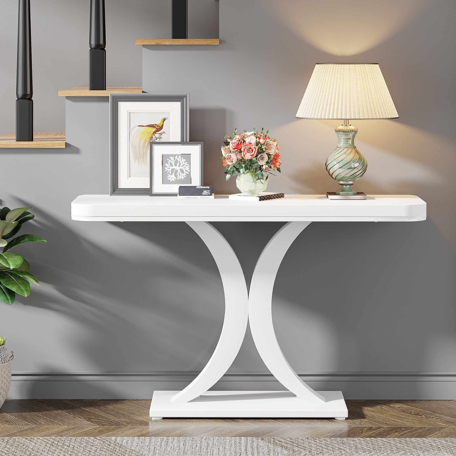 102 cm Console Table, Narrow Entryway Foyer Table with Geometric Base