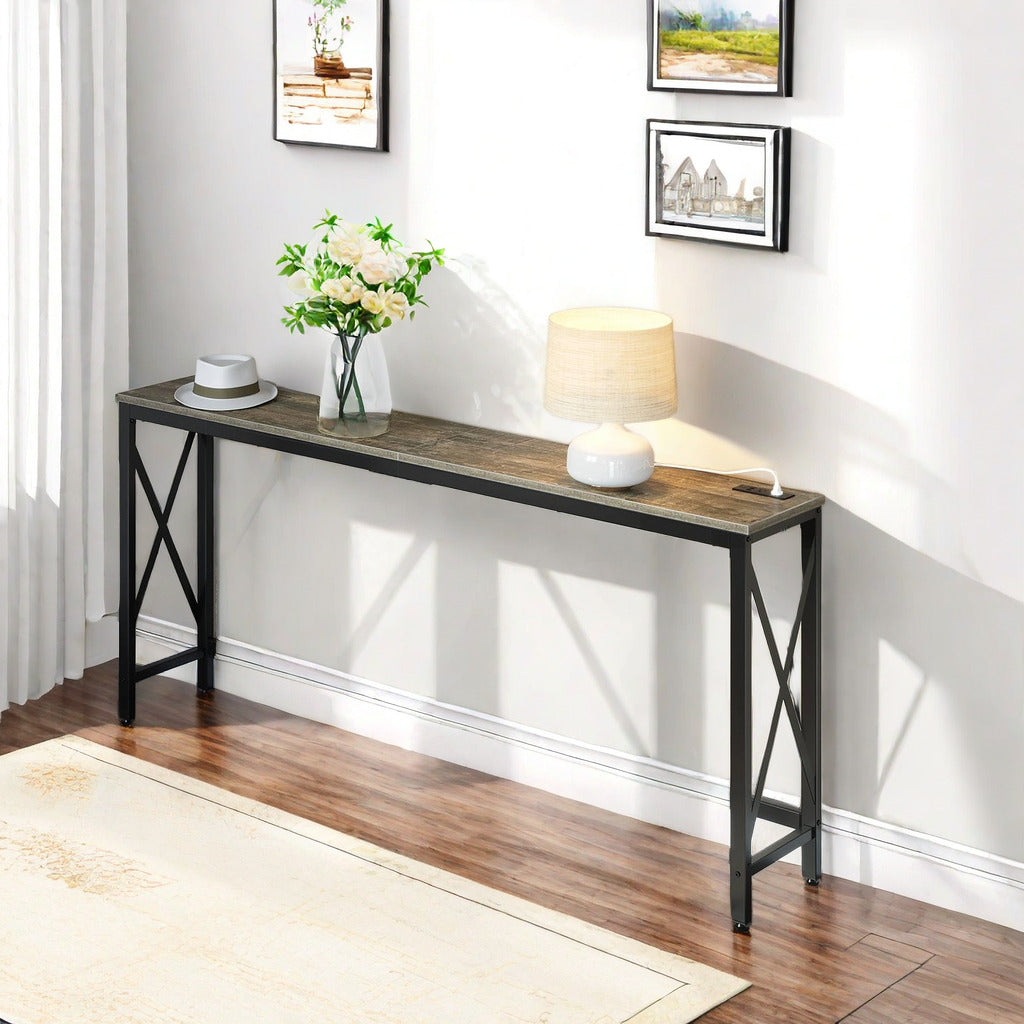 Console Table with Power Outlet, Sofa Table with Charging Station, Narrow Entryway Table, Skinny Hallway Table, Behind Couch Table 100 x 30/20, 140 x 30/20, 180 x 30/20 Farmhouse Table Behind Sofa Couch H