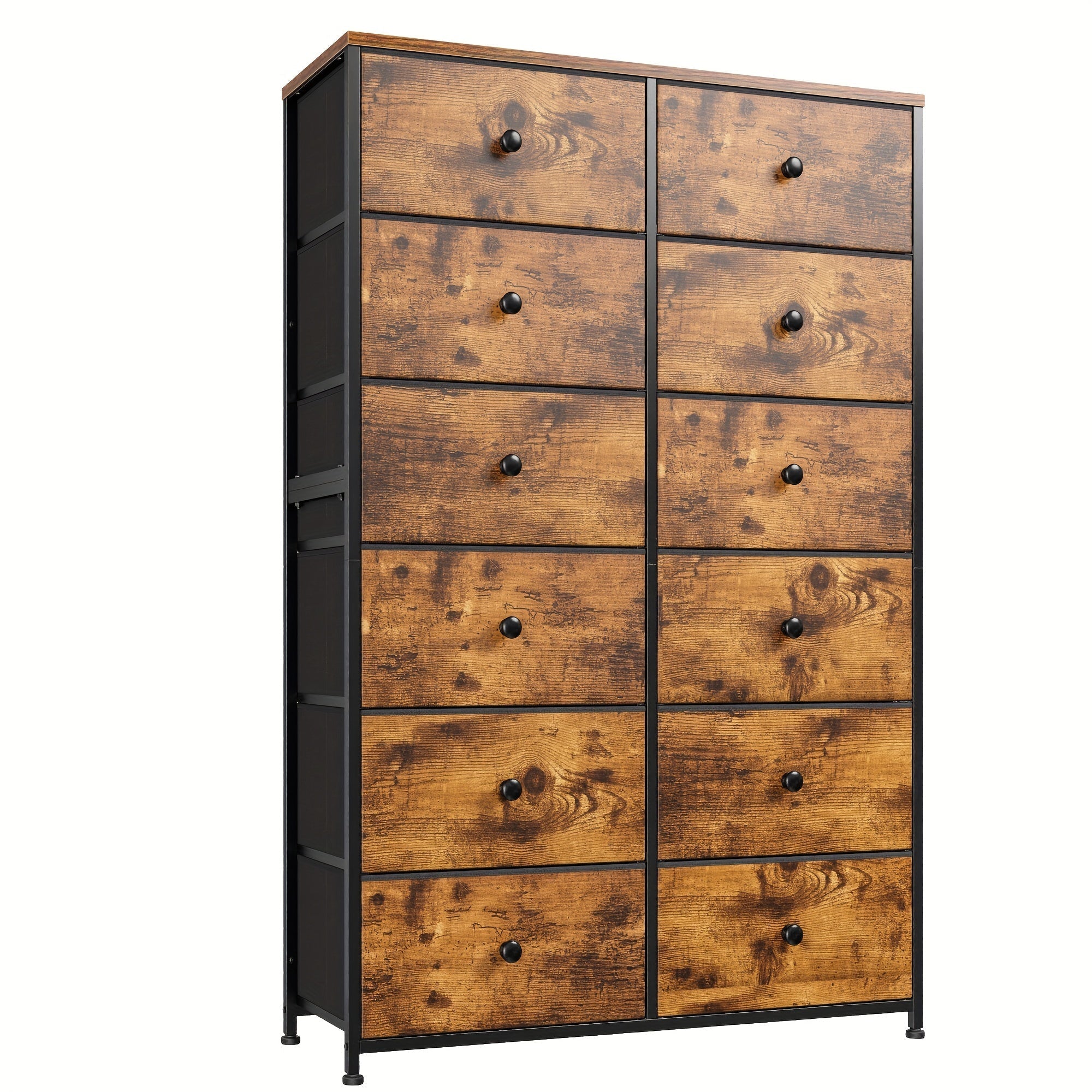 Tall Dresser, Dresser for Bedroom with 12 Drawers Tall Bedroom Dresser for Bedroom, Large Fabric Dresser with Wood Top, Metal Frame for Closets, Living Room, Entryway, Rustic Brown For Lab