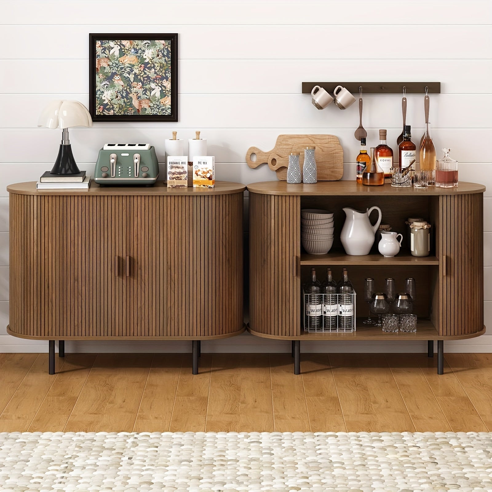 102 cm Storage Cabinet, Sideboard Buffet Cabinet with Storage, Sliding Door & Adjustable Shelf, Modern Accent Coffee Bar Cabinet Console Table for Kitchen, Entryway, Bedroom, Walnut