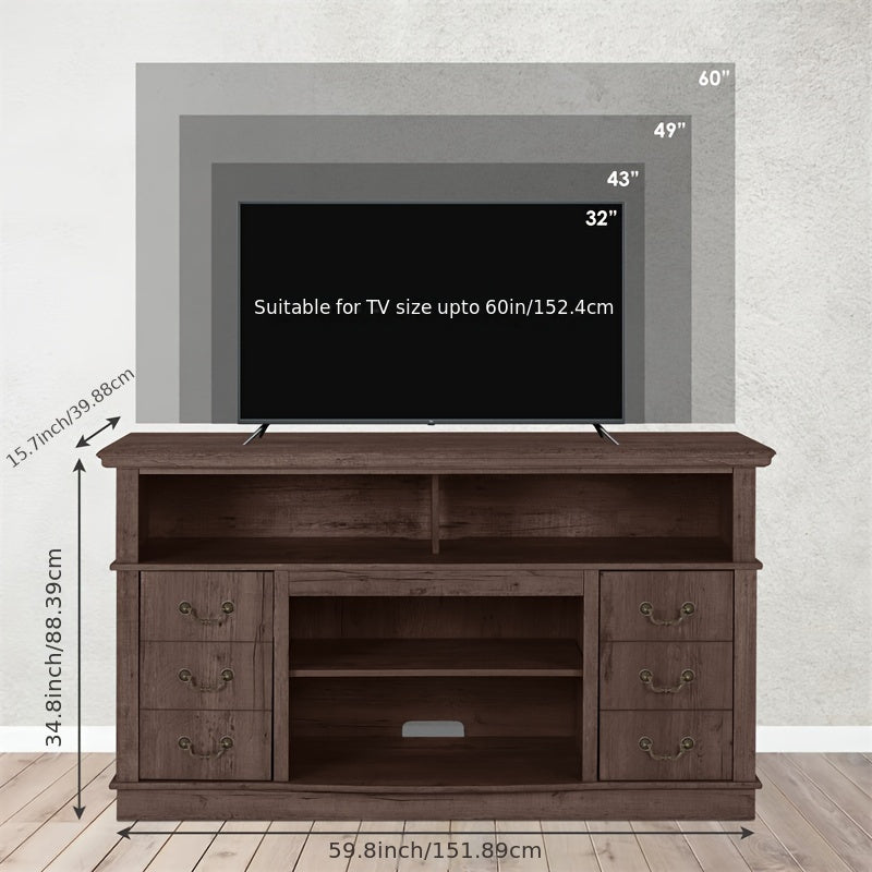 Farmhouse TV Stand For 152cm TV, Entertainment Center With Storage, Modern Media TV Console TV Stands For Living Room Bedroom (Coffee)