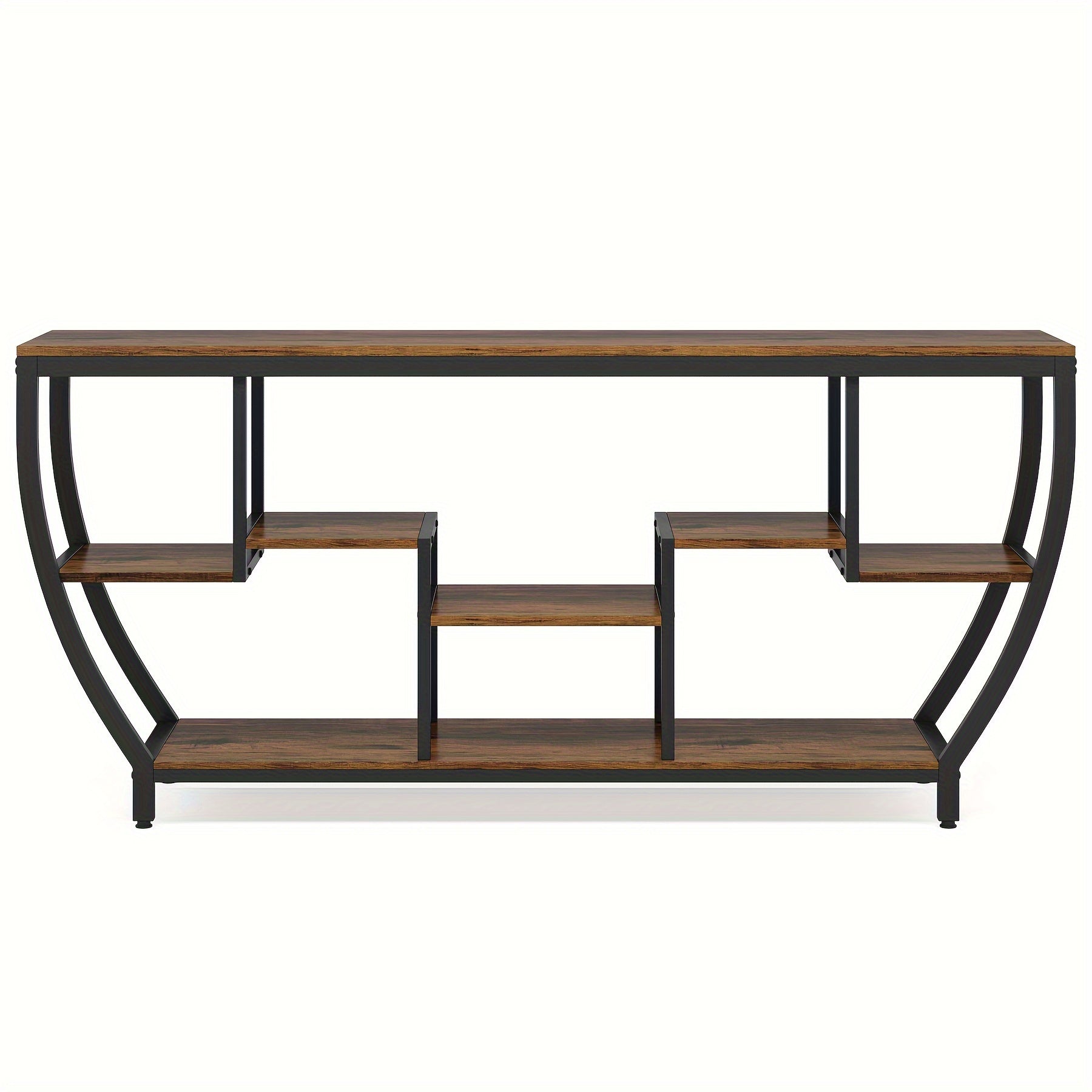 Modern Industrial 180cm TV Console Table with Three Layer Open Storage Shelves for Living Room Dining Room Furniture