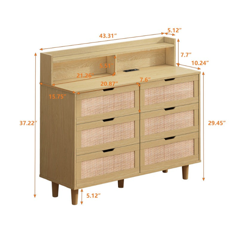 Chic Rattan Storage Cabinet with 6 Drawers - Metal Frame, Ideal for Bedroom & Living Room Organization