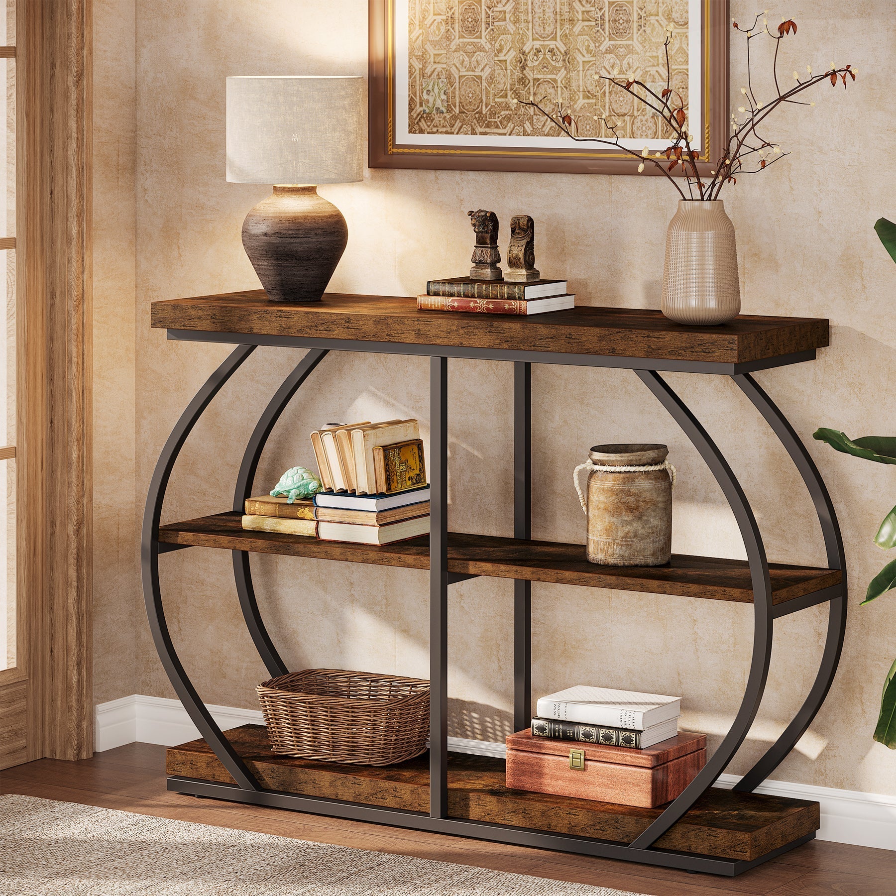 104.14 cm Console Table, 3-Tier Sofa Entryway Table with Storage Shelves